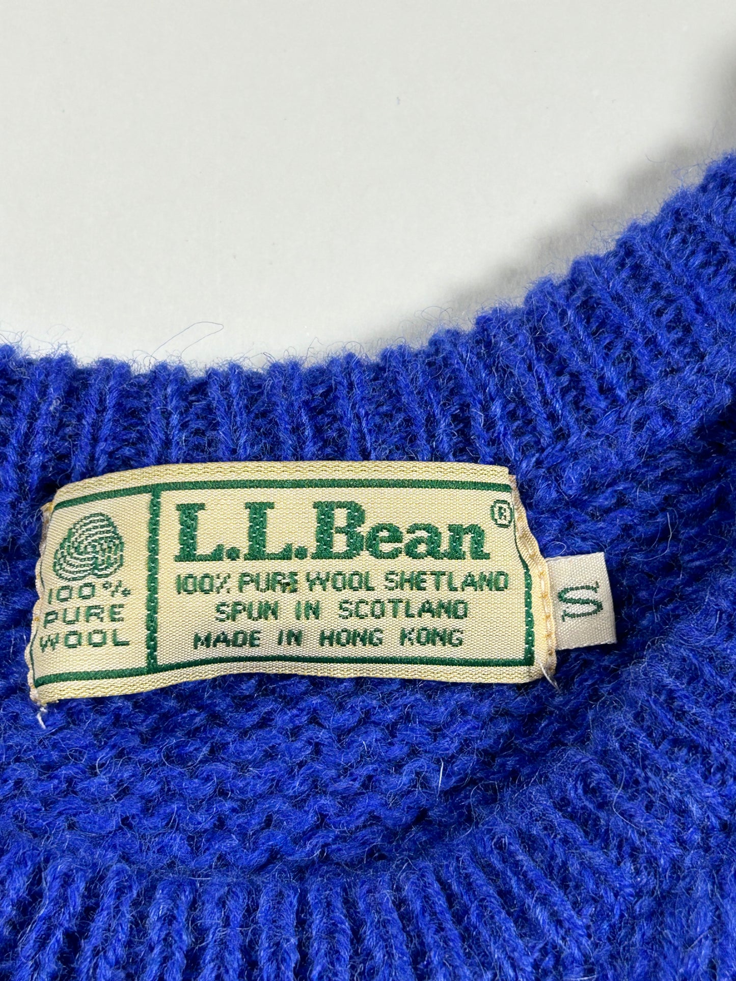 Vintage L.L. Bean Sweater Blue Knit Crewneck Shetland Pure Wool Women’s Small 18.5x26.25 Inches