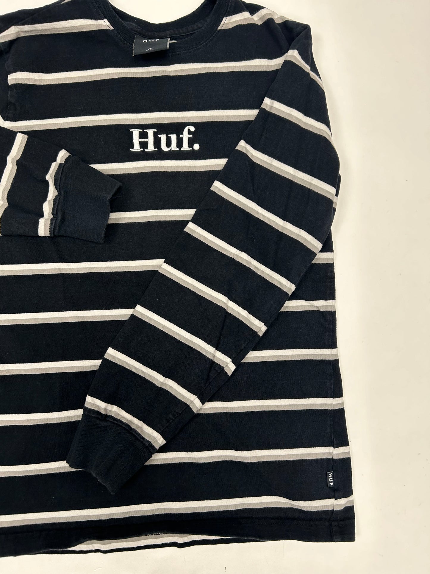HUF Striped Embroidered Logo Long Sleeve Tee Small 18.25x26 Inches Black/White