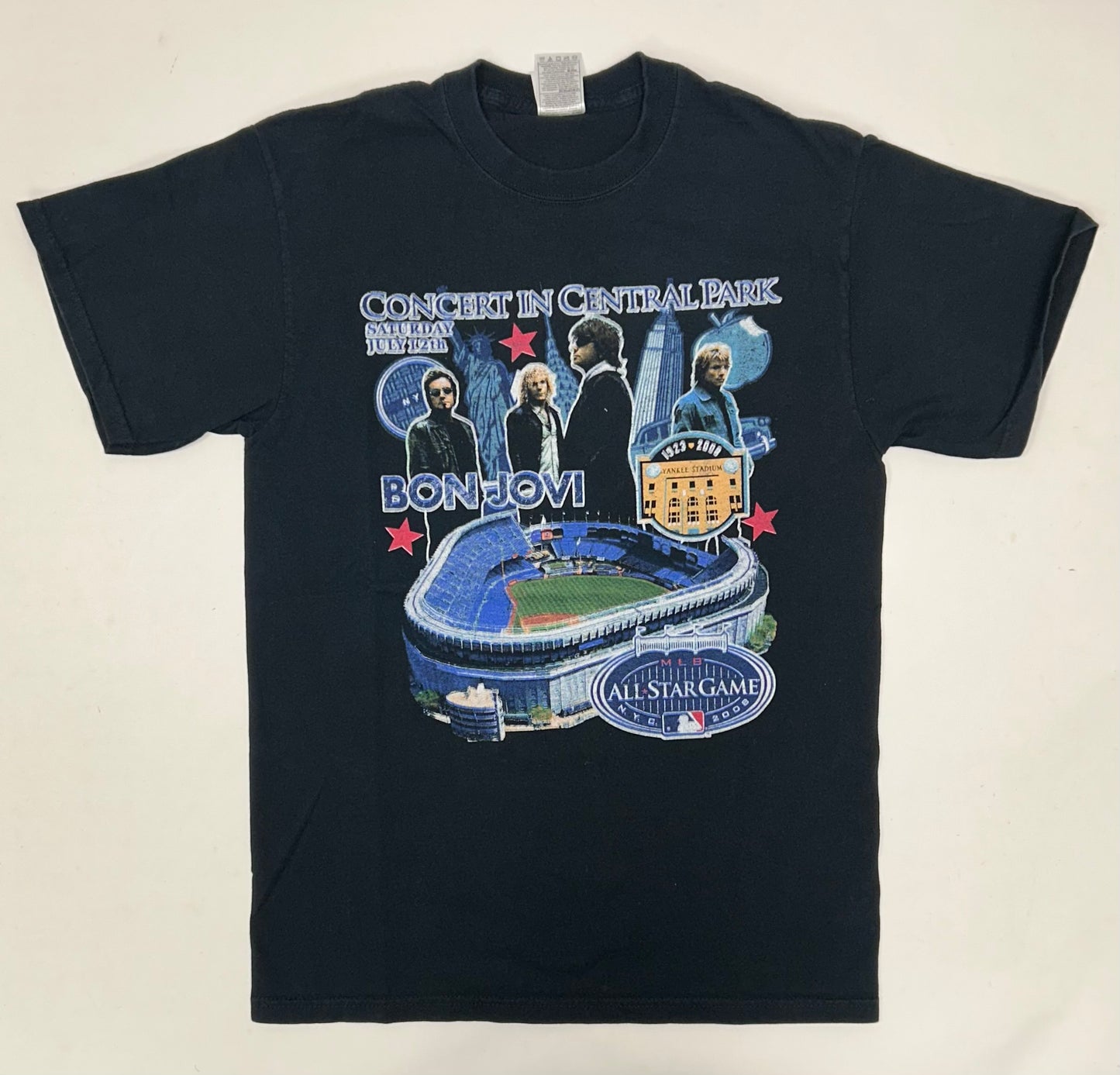 Bon Jovi 2008 MLB All Star Game Concert In Central Park Music Band Tour Tee Small/Medium Fit 19x28.25 Inxhes