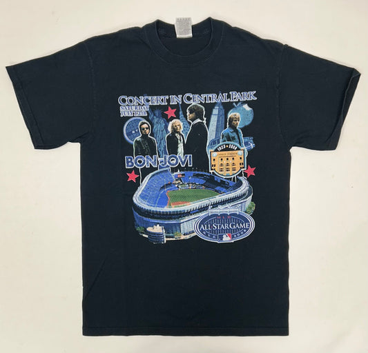 Bon Jovi 2008 MLB All Star Game Concert In Central Park Music Band Tour Tee Small/Medium Fit 19x28.25 Inxhes