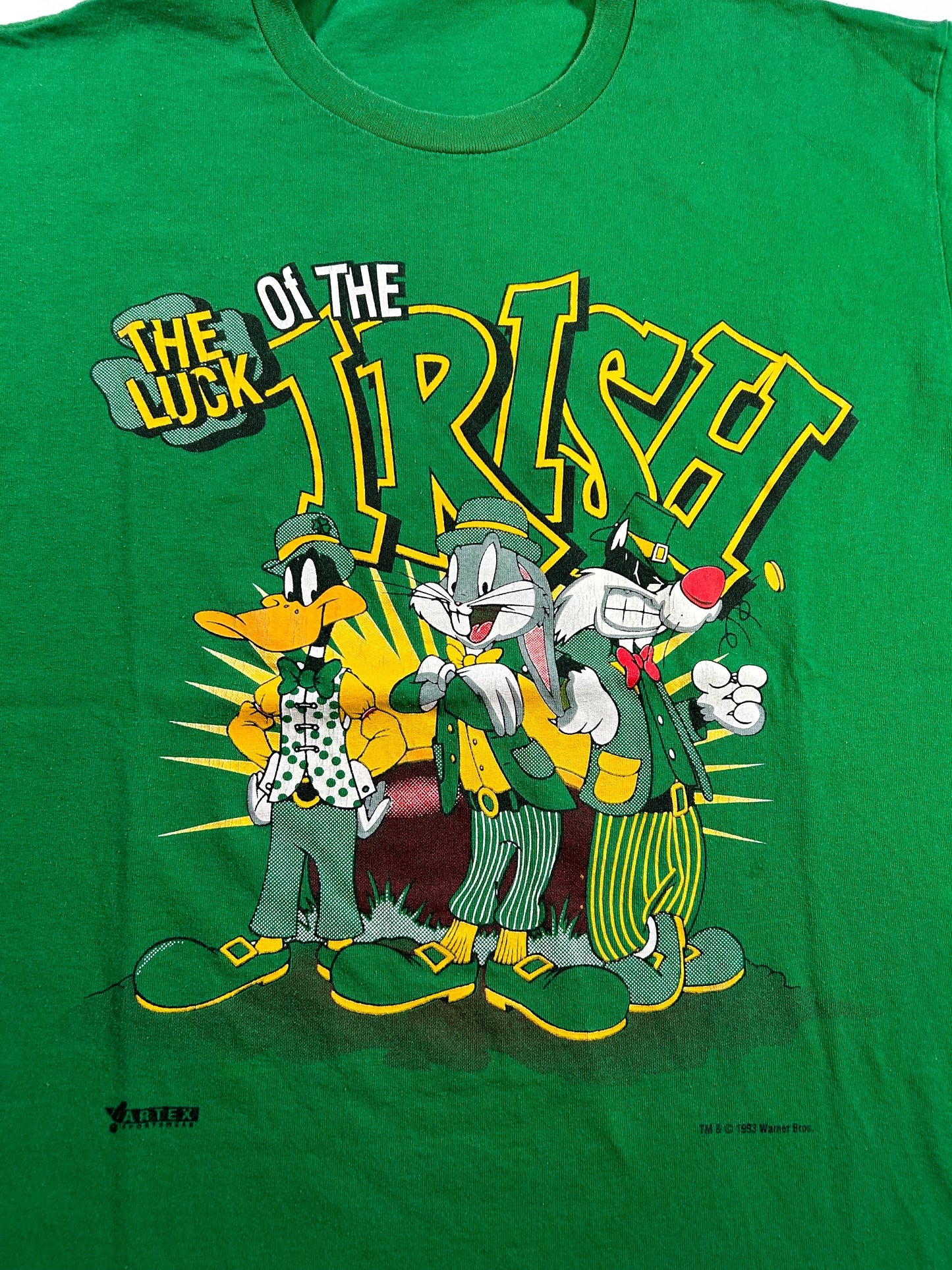 Vintage Looney Tunes Luck Of The Irish Cartoon Double Sided 1993 Tee Green XL/L