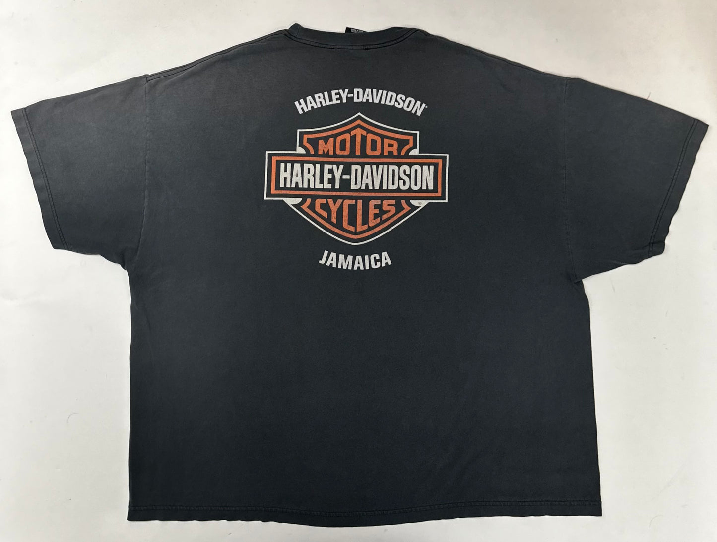 Vintage 00s Harley Davidson Motorcycles Jamaica Pirate Skull Graphic Tee Faded Black 4XL 30x31.5 Inches