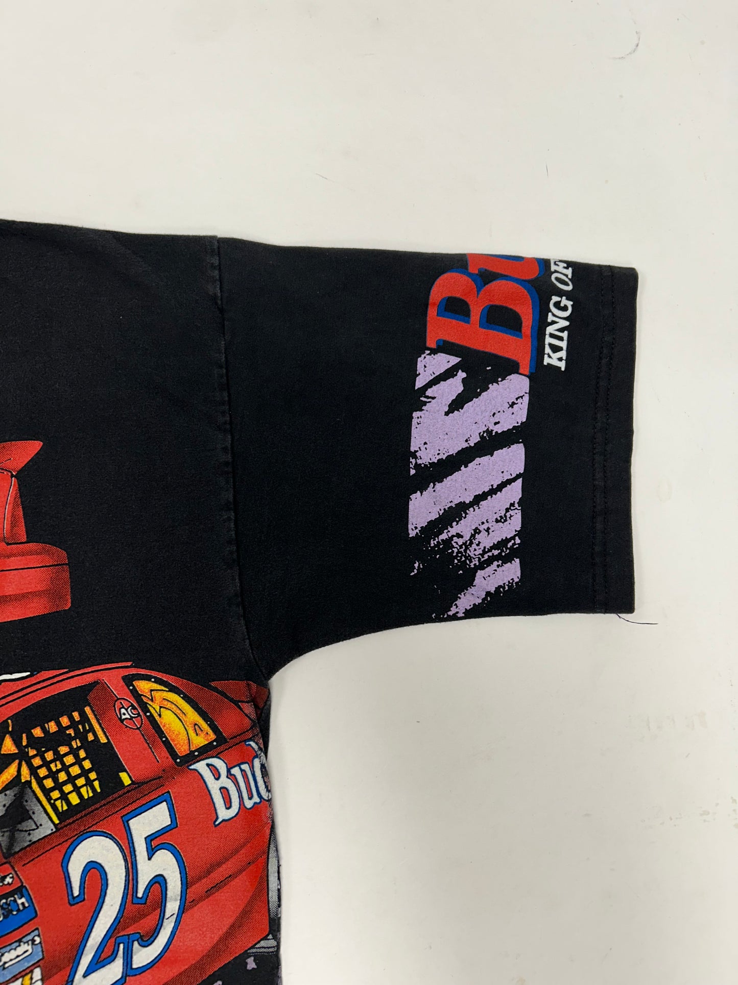 Vintage 90s Ken Schrader Bud Racing Budweiser NASCAR All Over Print AOP Tee Large 22.25x30.25 Inches