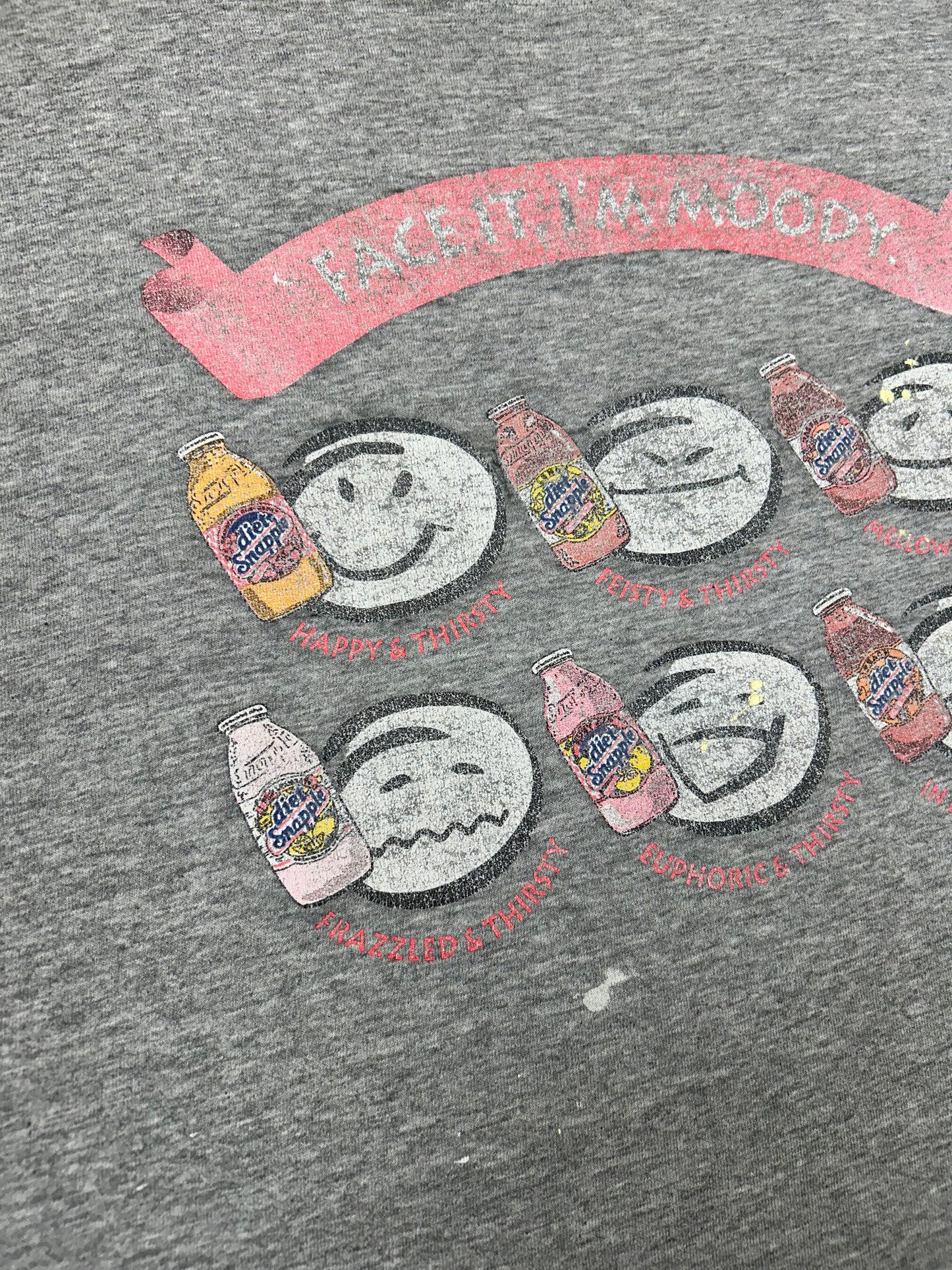 Thrashed As Is Worn Vintage 00s Diet Snapple Face It I’m Moody Drink Promo Brand Tee XL 24.25x29.25 Inches