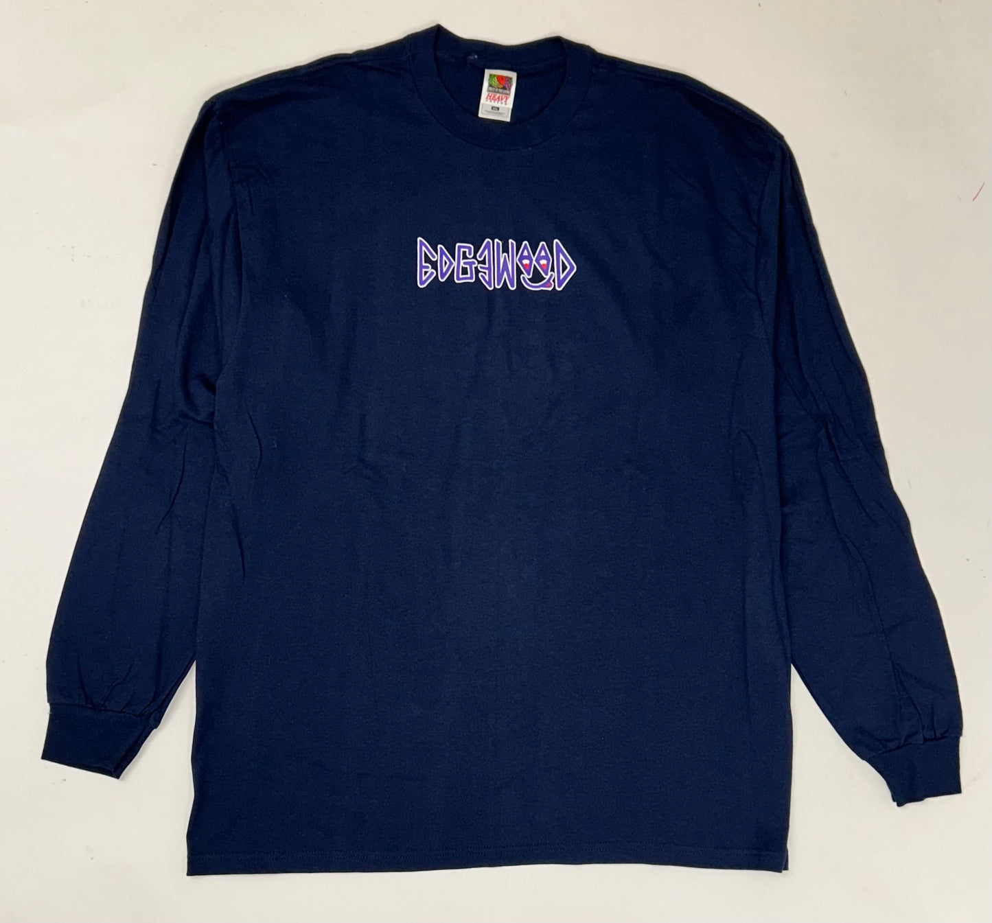 Edgewood NJ first edition “Deeper Than The Roots.” Long Sleeve Tee 2XL 25x33.25 Inches 90s Fruit Of The Loom Heavy Cotton 100% Cotton Honduras Navy Blue