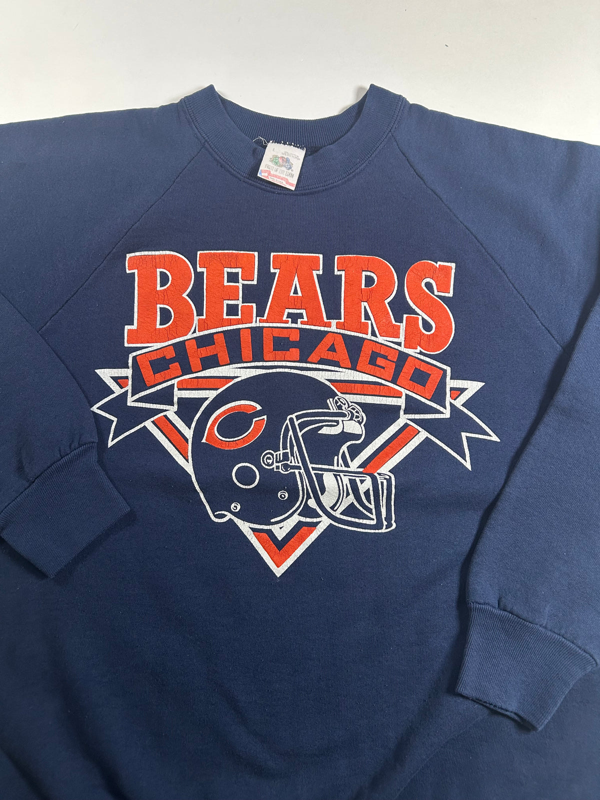 Vintage Chicago Bears NFL Helmet Logo Raglan Style Crewneck Sweatshirt 21.5x25.25 Inches