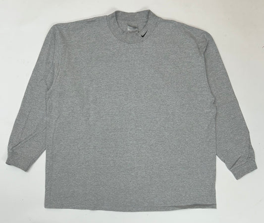 Vintage 00s Nike Swoosh Mock Neck Long Sleeve Shirt Gray Big XL 27x30.75 Inches
