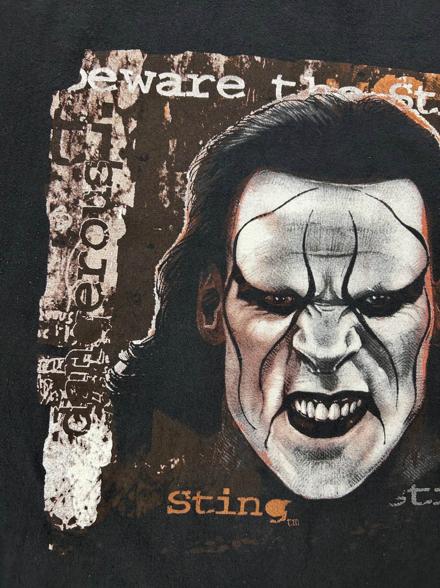 Vintage WCW Sting Wresting Tee Beware The Stinger Shirt 2XL 26.75x31.25 Inches Black As Is