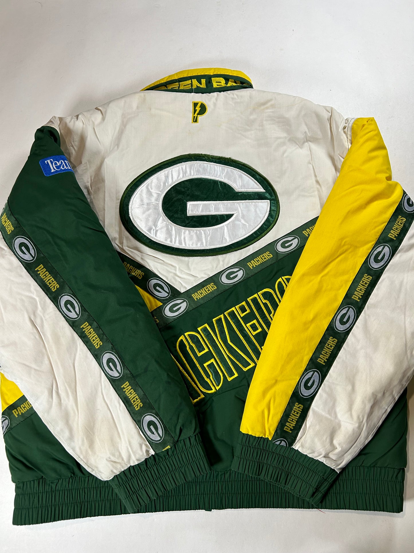 Vintage 90s Pro Player By Daniel Young Green Bay Packers NFL Zip Up Puffer Jacket Large 27.5x28 Inches As Is Has Wear