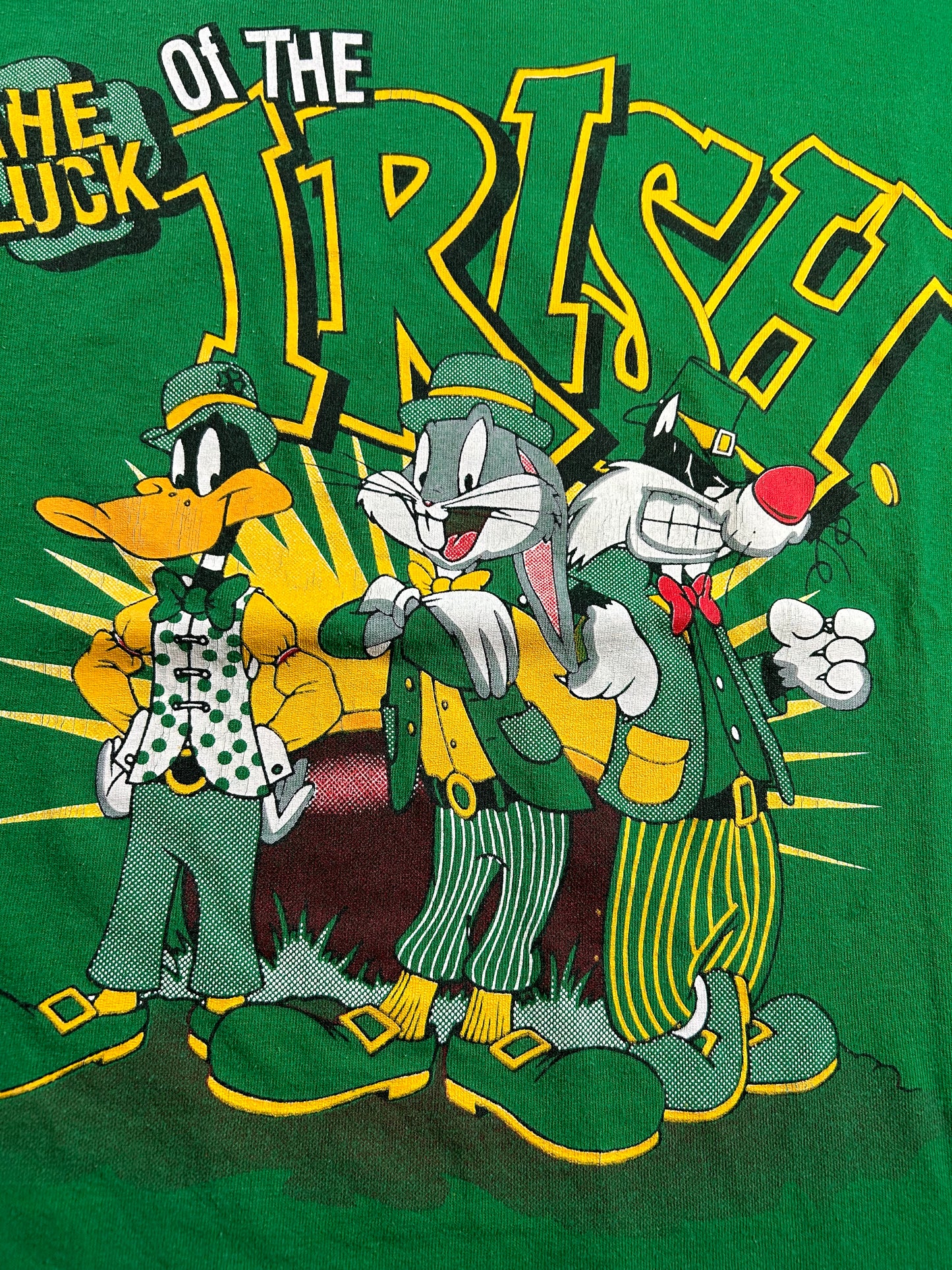 Vintage Looney Tunes Luck Of The Irish Cartoon Double Sided 1993 Tee Green XL/L