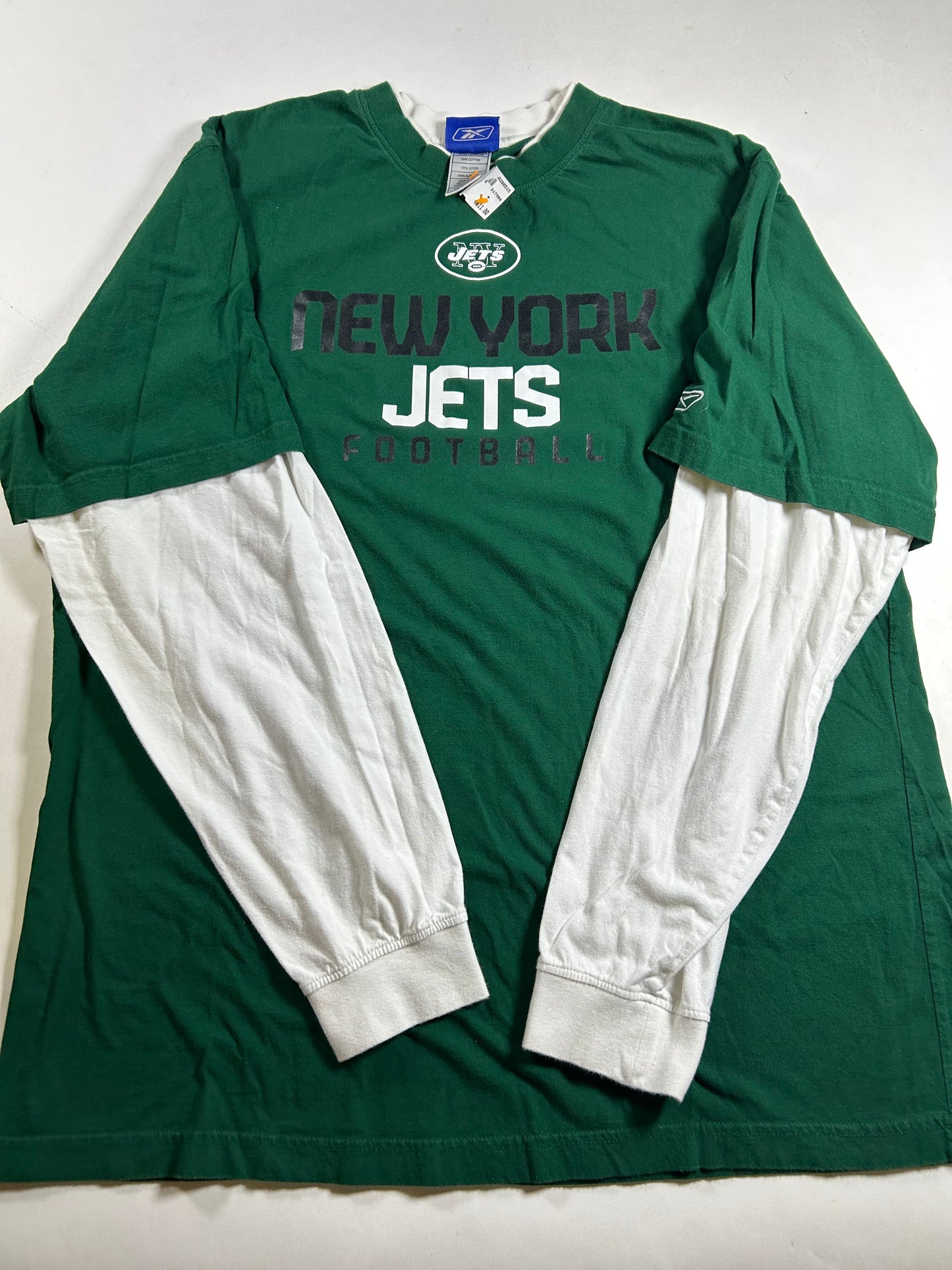 Vintage Reebok NFL New York Jets Long Sleeve Tee Y2K Style New With Mark 2XL 25.25x32.5 Inches
