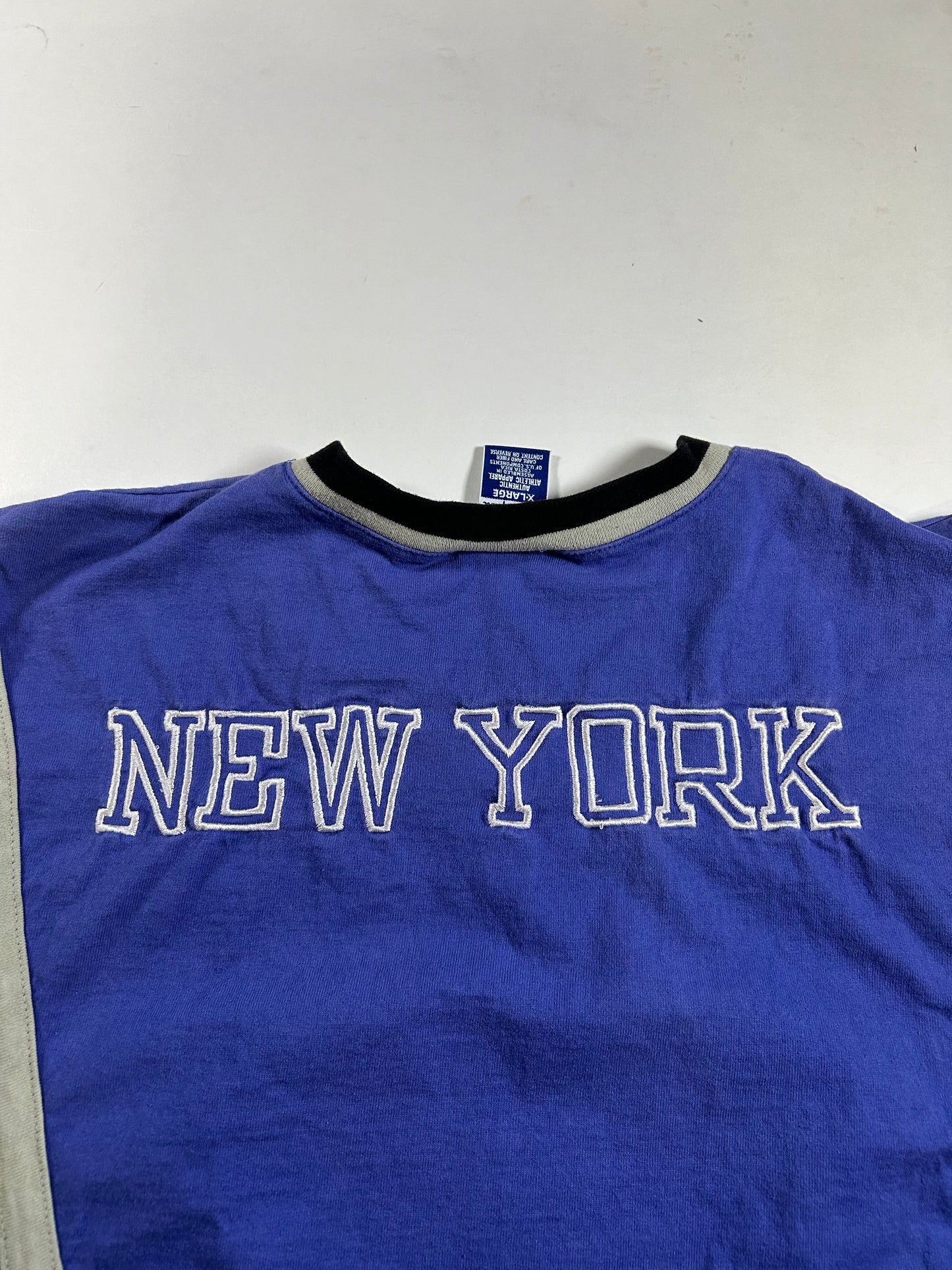 Vintage 90s New York Knicks Champion Authentic Shooting NBA Shirt XL 26x30.25 Inxhes As Is Has Faint Stain On Front Near V-Neck Area