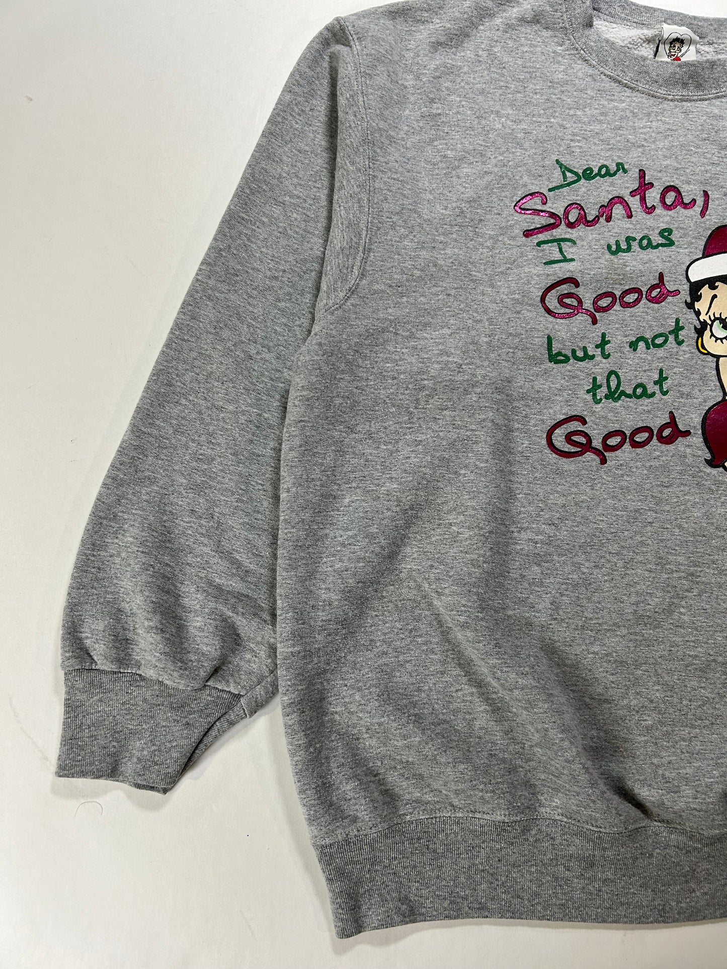 Vintage 2004 Betty Boop Dear Santa Christmas Holiday Crewneck Sweatshirt Large/Medium Fit 23.25x27.25 Inches As Is