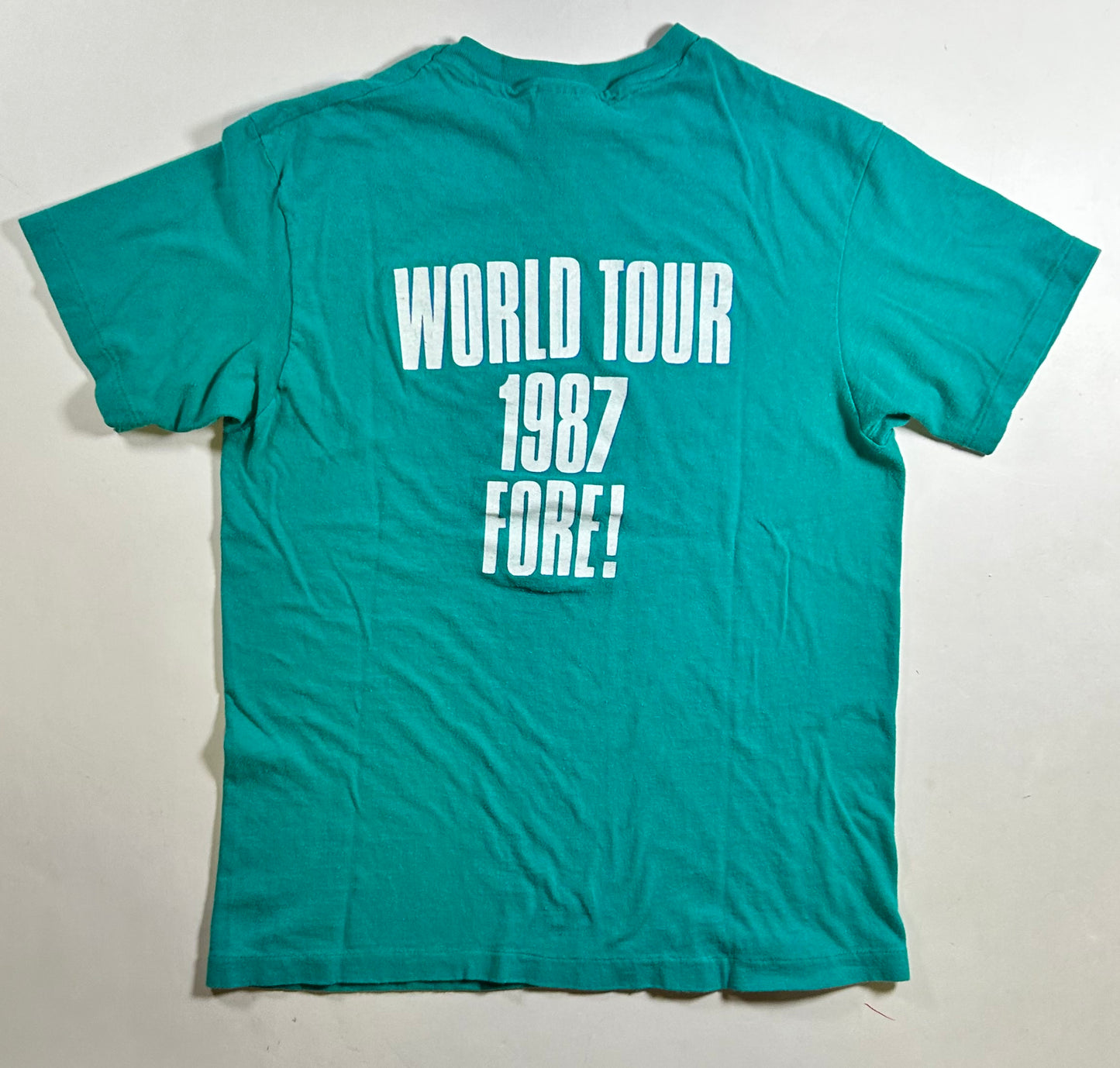 Vintage Huey Lewis And The News World Tour 1987 Band Tee Hanes USA 18x24.75 Inches Small Fit