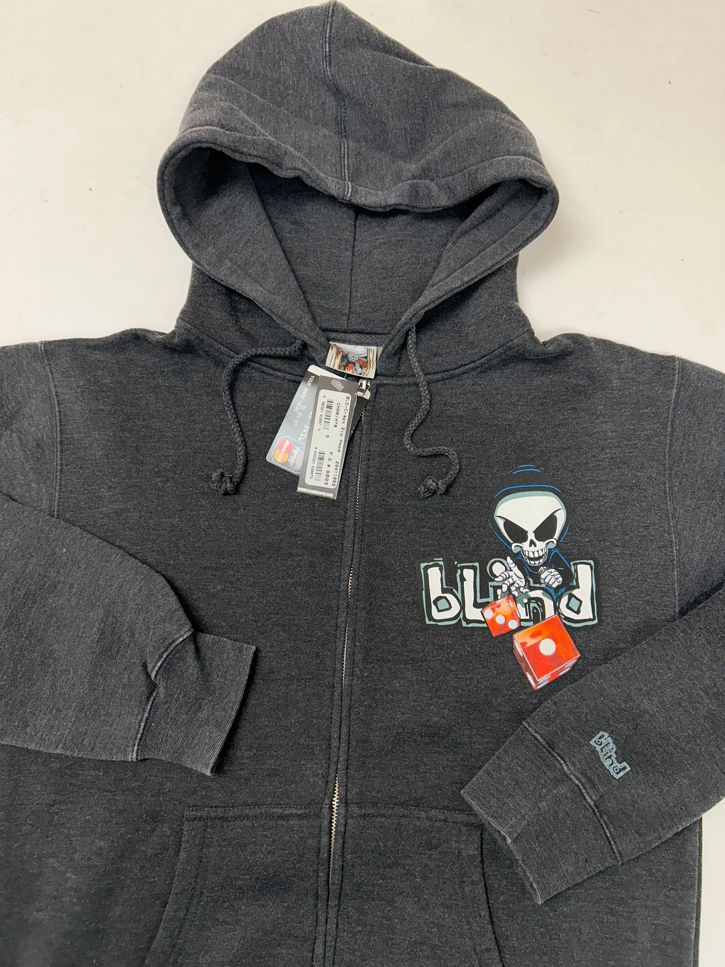 Vintage 00s Blind Skateboards Reaper Dice Logo Full Zip Skate Hooded Sweatshirt Brand New With Tag Small 21x28 Inches 2000s Y2K