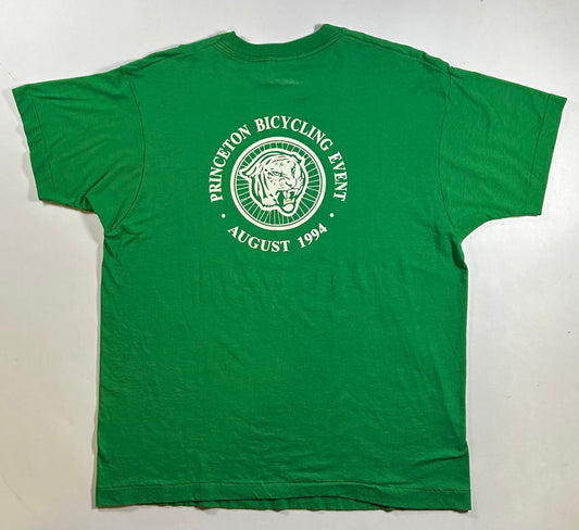 Vintage Princeton Free Wheelers Princeton University Bicycling Event Tee Large 21.5x27.75 Inches Green