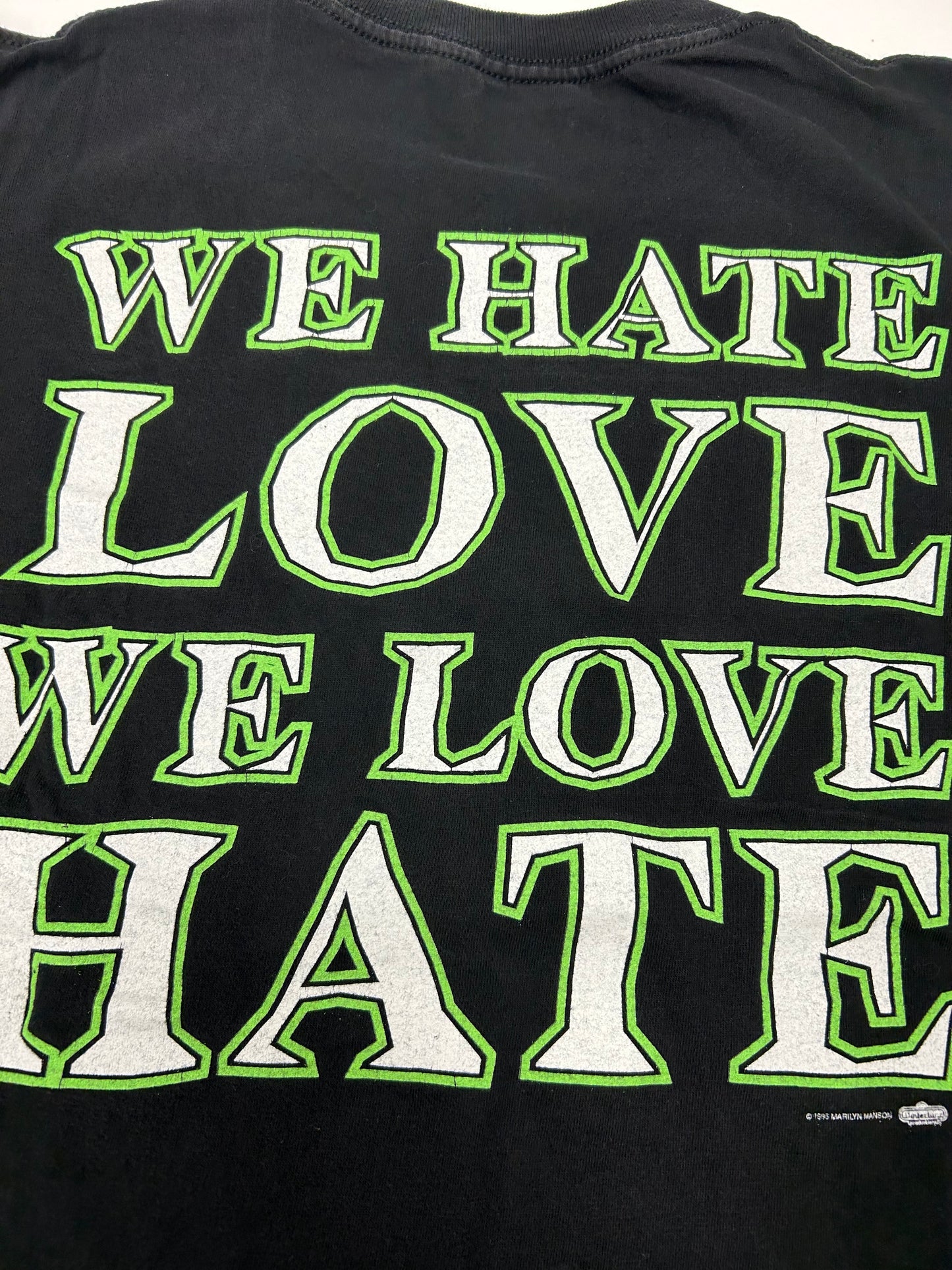 Vintage Marilyn Manson We Hate Love We Love Hate Music Tee 1995 Winterland Large 21.75x27 Inches