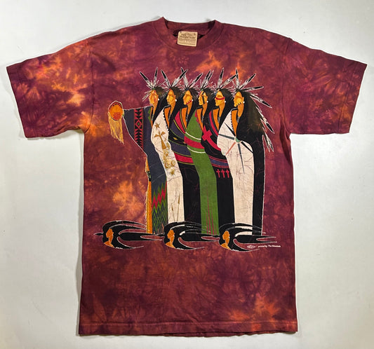 Vintage 96’ The Mountain Red Native American Tie Dye Graphic T-Shirt Large 22x32 Inches As Is