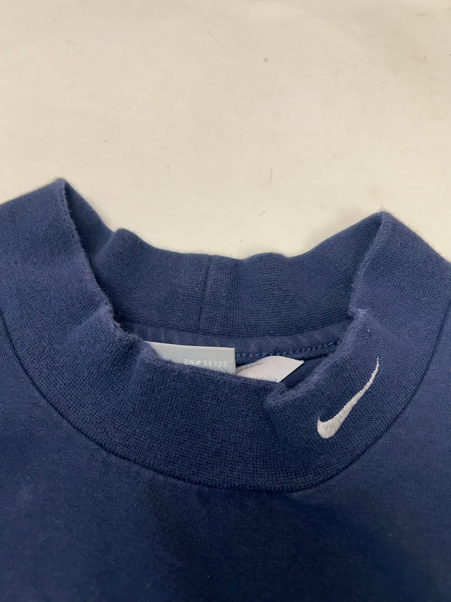 Vintage 00s Nike Swoosh Embroidered Mock Neck Long Sleeve Shirt L/XL 24x31/32 InchesNavy