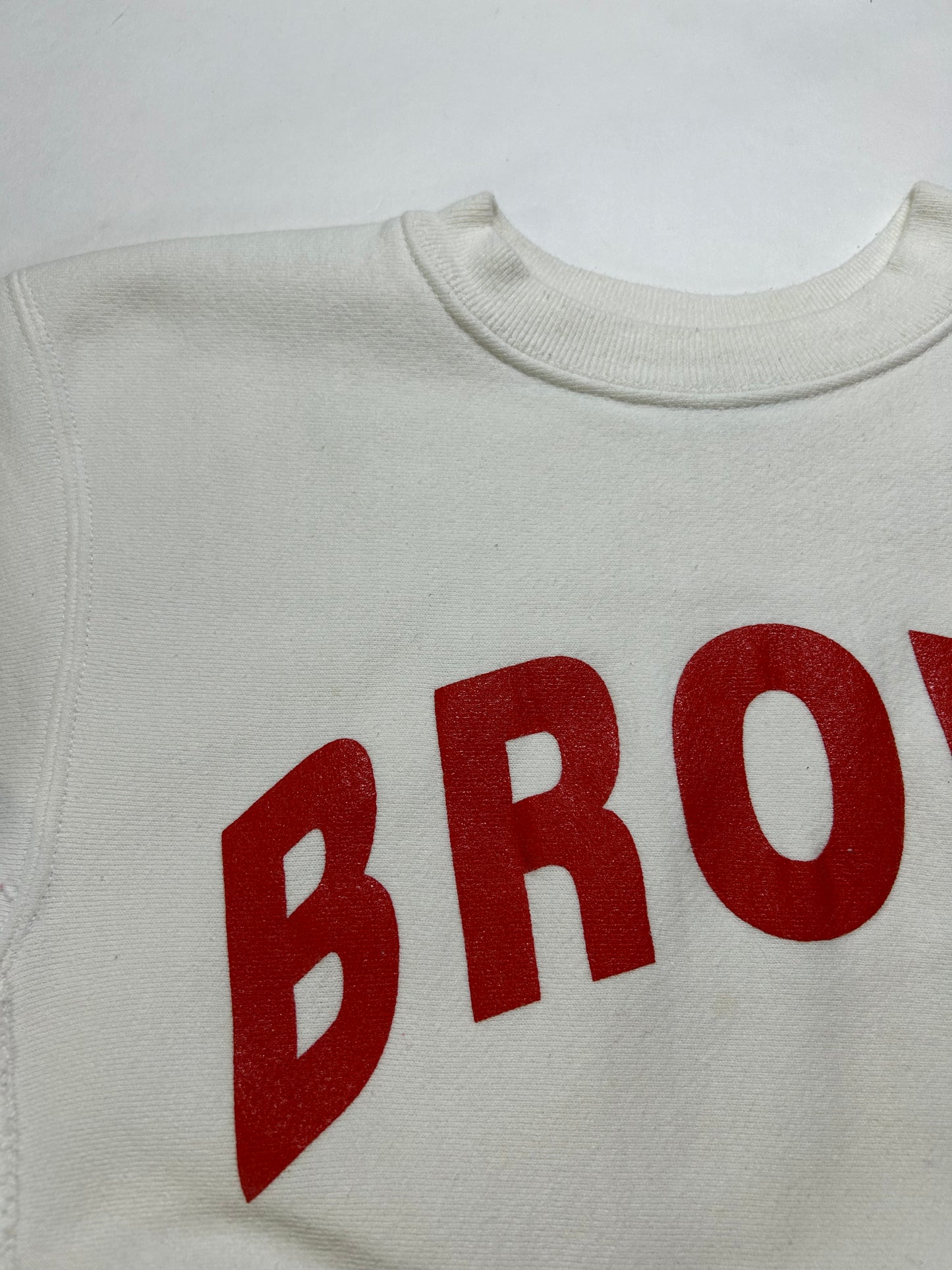 Vintage Brown University College Crewneck Sweatshirt Grain Bassett Walker 23x27.5 Inches White As Is