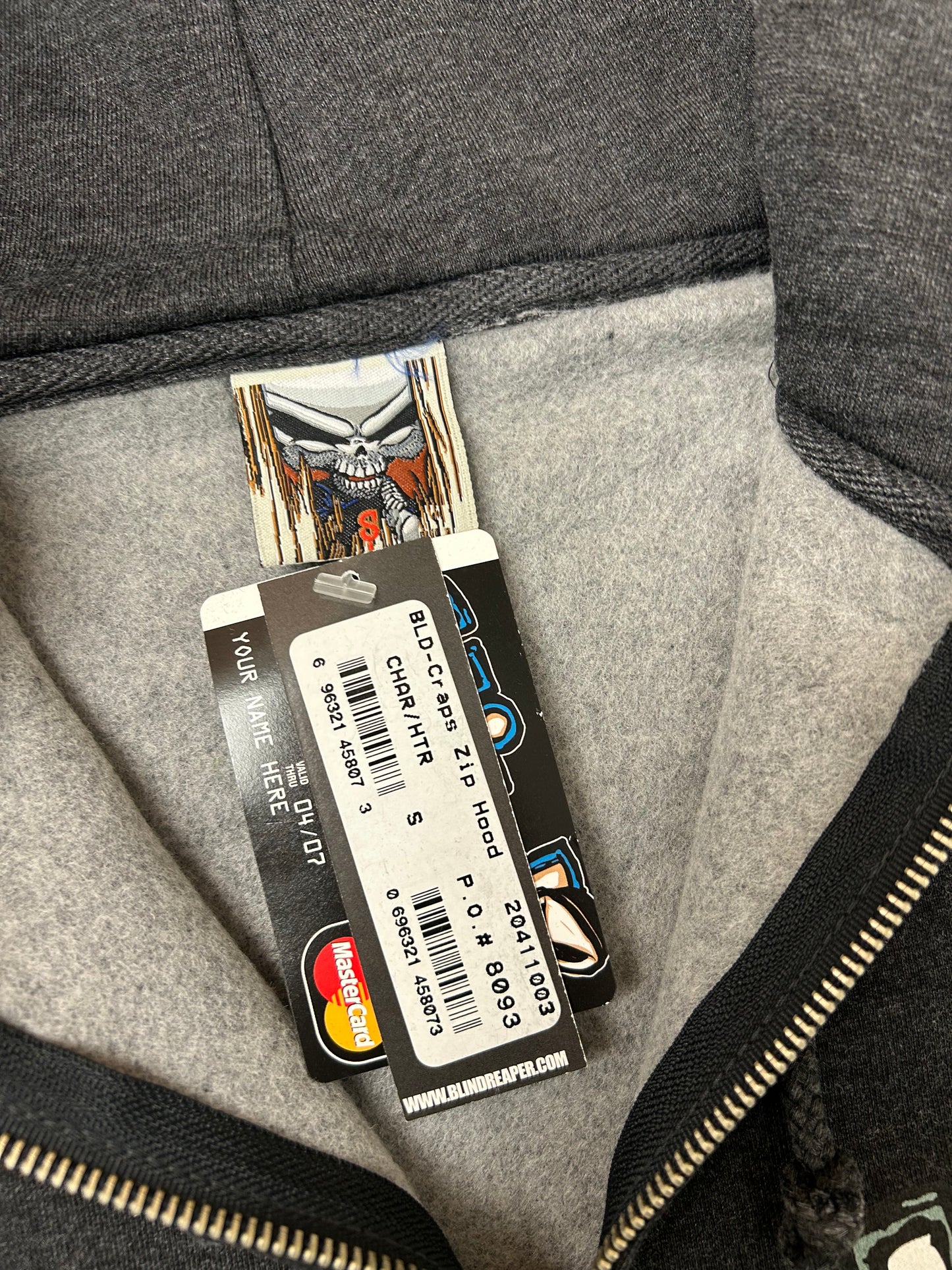 Vintage 00s Blind Skateboards Reaper Dice Logo Full Zip Skate Hooded Sweatshirt Brand New With Tag Small 21x28 Inches 2000s Y2K