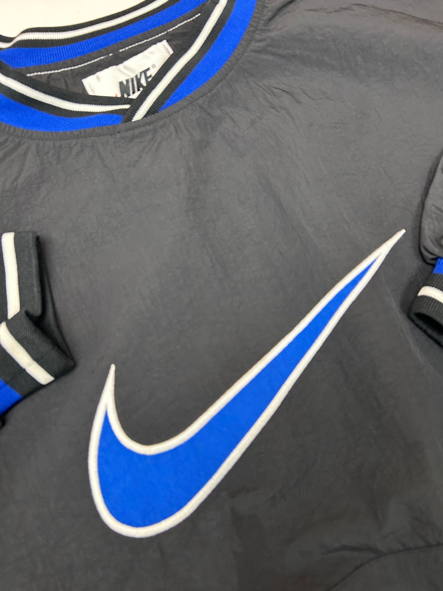 Vintage 90s Nike Swoosh V-neck Pullover Windbreaker Jacket 2XL 29.25x30.5 Inches Blue/Black/White