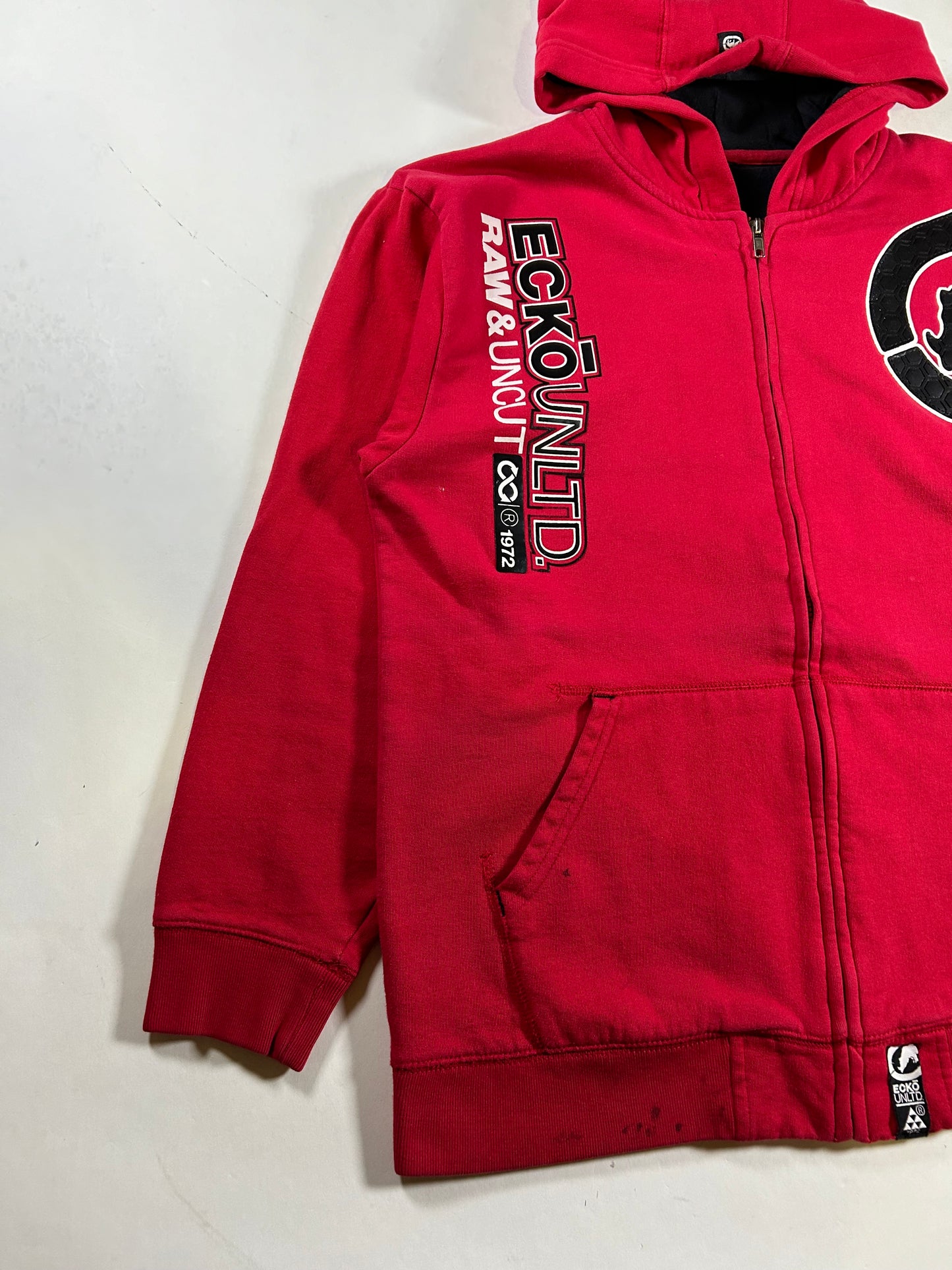 Vintage Eckō Unltd. Raw & Uncut Zip Hooded Sweatshirt Medium 22.75x27.5 Inches Red As Is