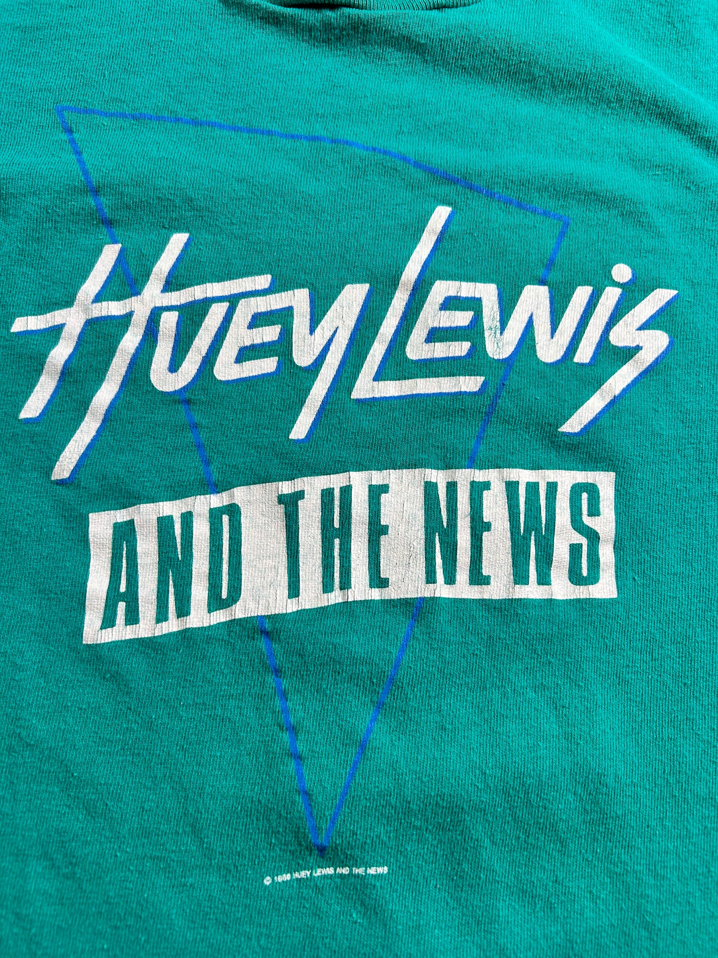 Vintage Huey Lewis And The News World Tour 1987 Band Tee Hanes USA 18x24.75 Inches Small Fit