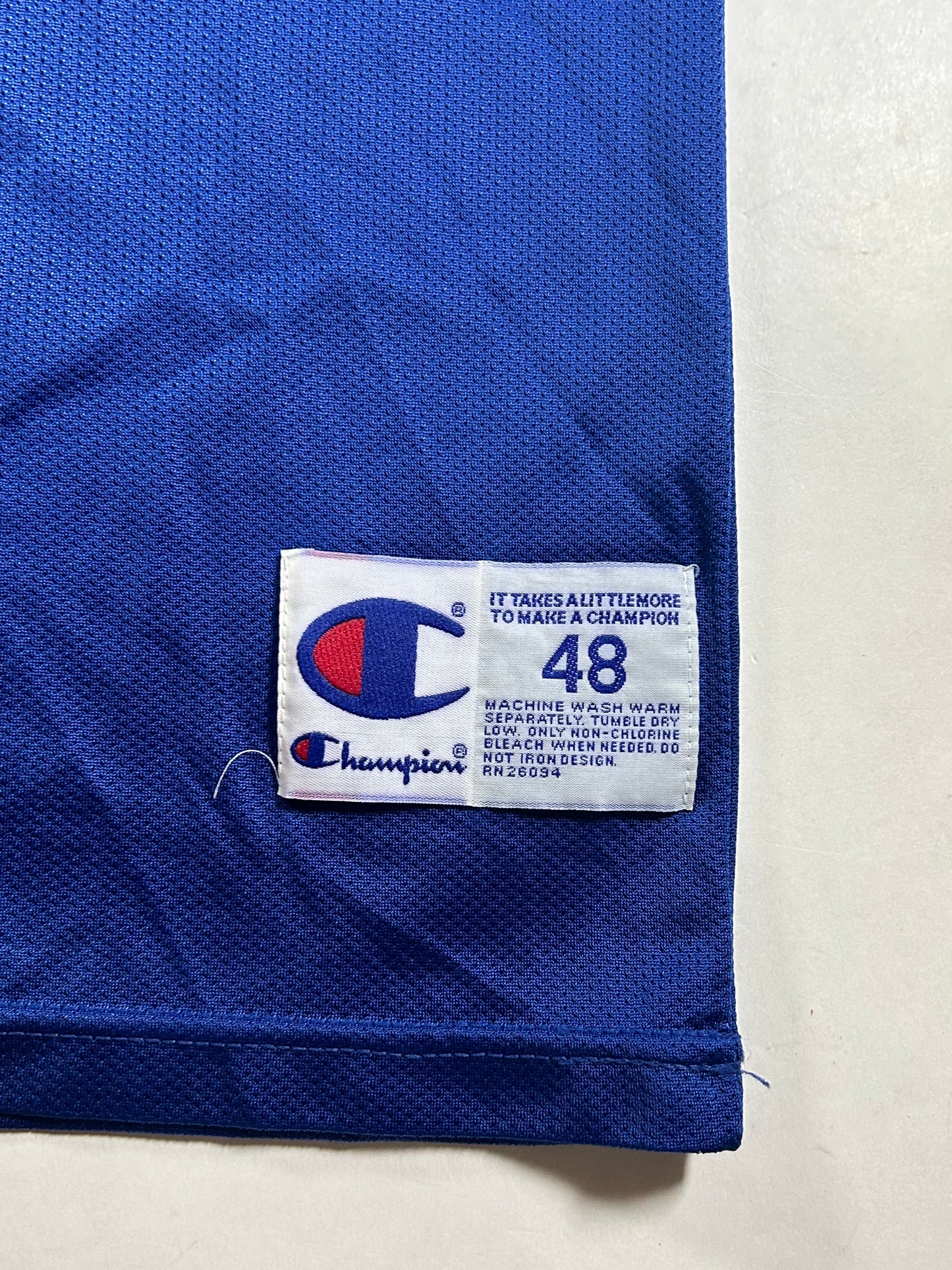 Vintage New York Knicks Patrick Ewing NBA Champion Basketball Jersey 48 XL 23.25x31.5 Inches As Is Has Flaw.