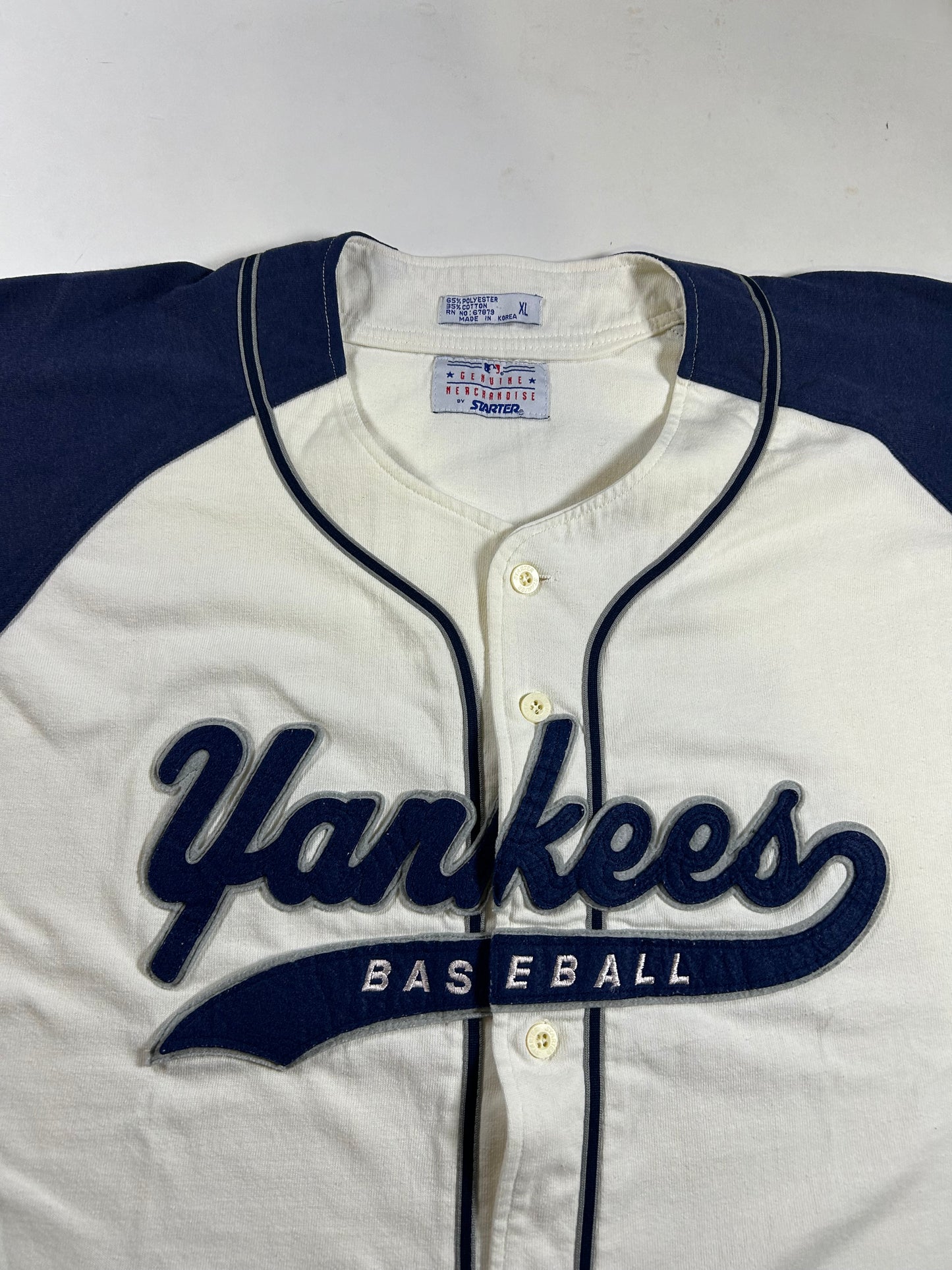 Vintage Starter New York Yankees Embroidery Script Spell Out Blank Jersey XL 26.5x32.75 Inches