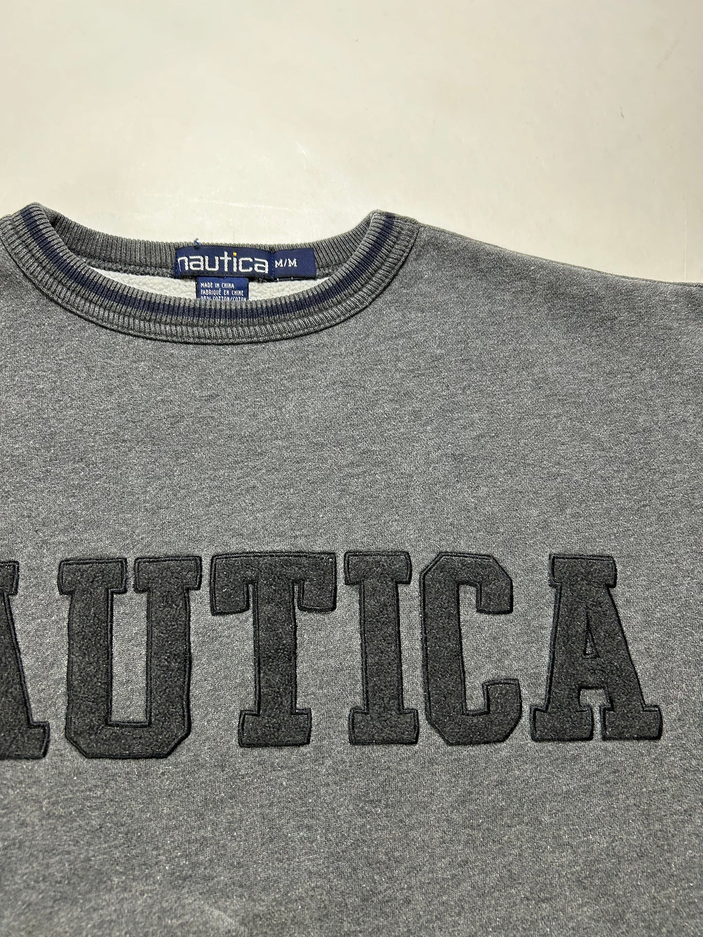 Vintage Nautica Spell Out Crewneck Sweatshirt With Pockets Gray Medium 25x25.25 Inches
