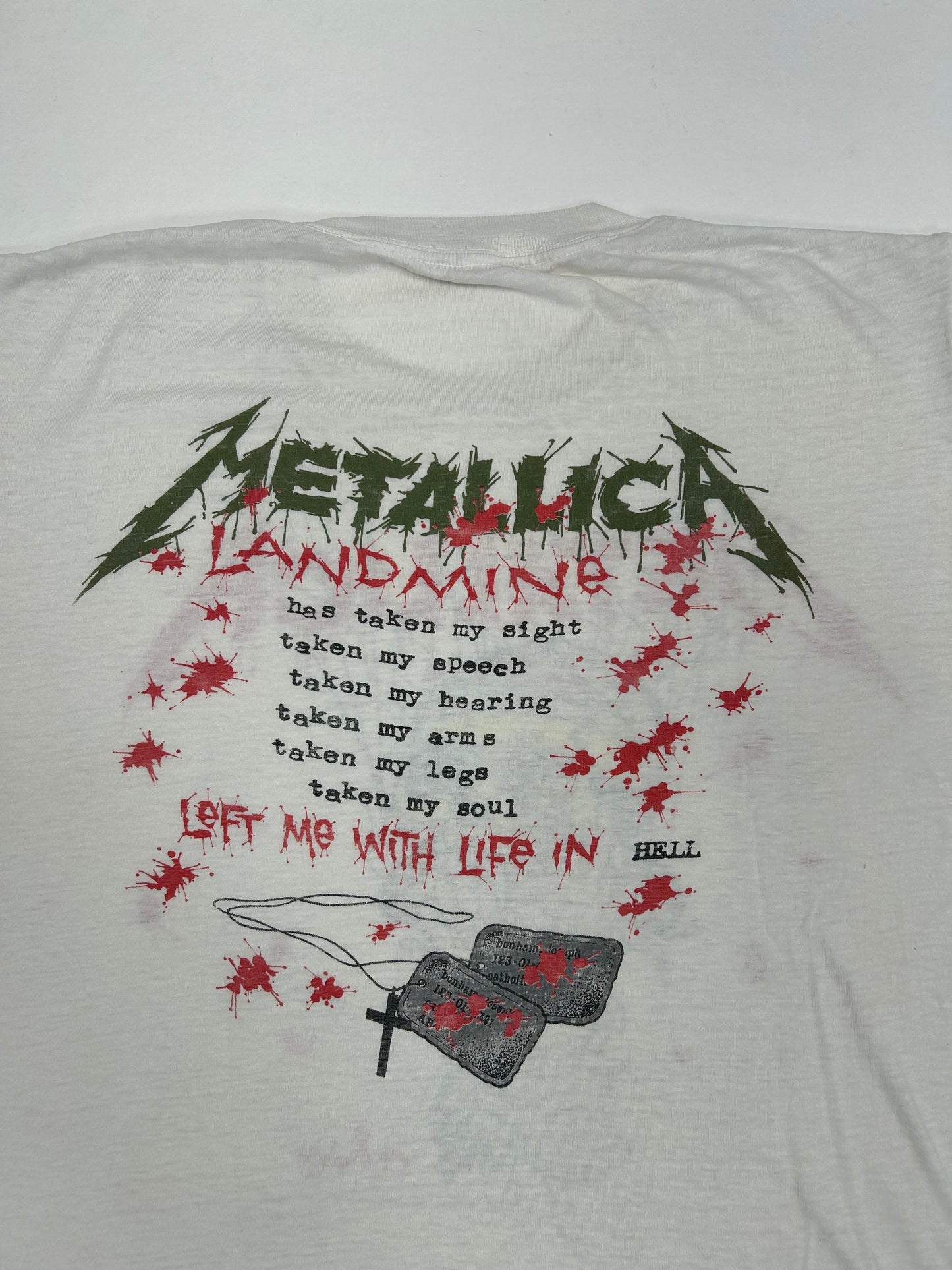 Vintage 1989 Metallica One Landmine Left Me With Life In Hell Pushead Band Music Tee 22x25 M/L Fit