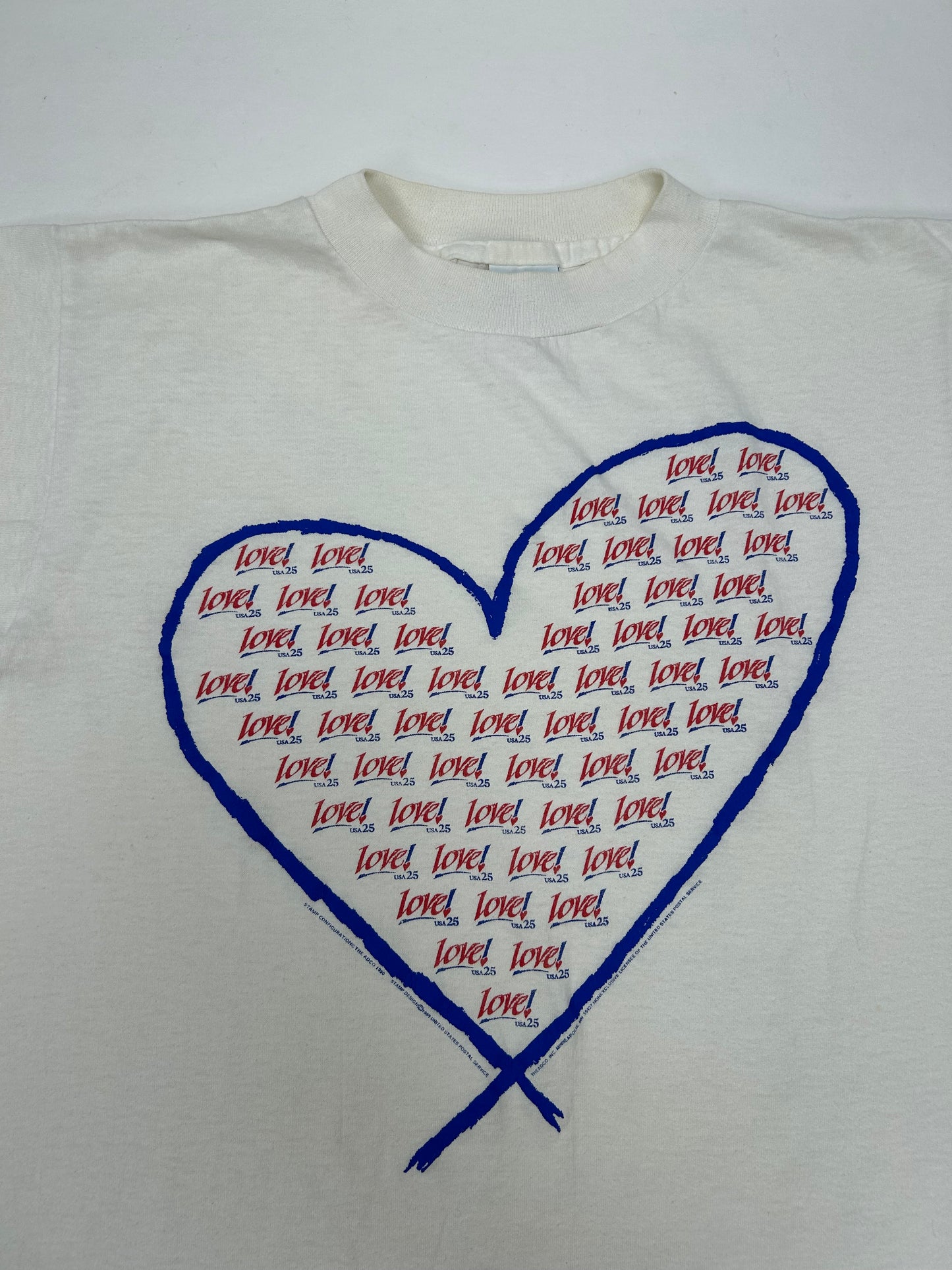 Vintage 90s Love USA 25 Postage Stamps T-Shirt Single Stitch Made in USA M/L Fit 20.75x26.25 Inches