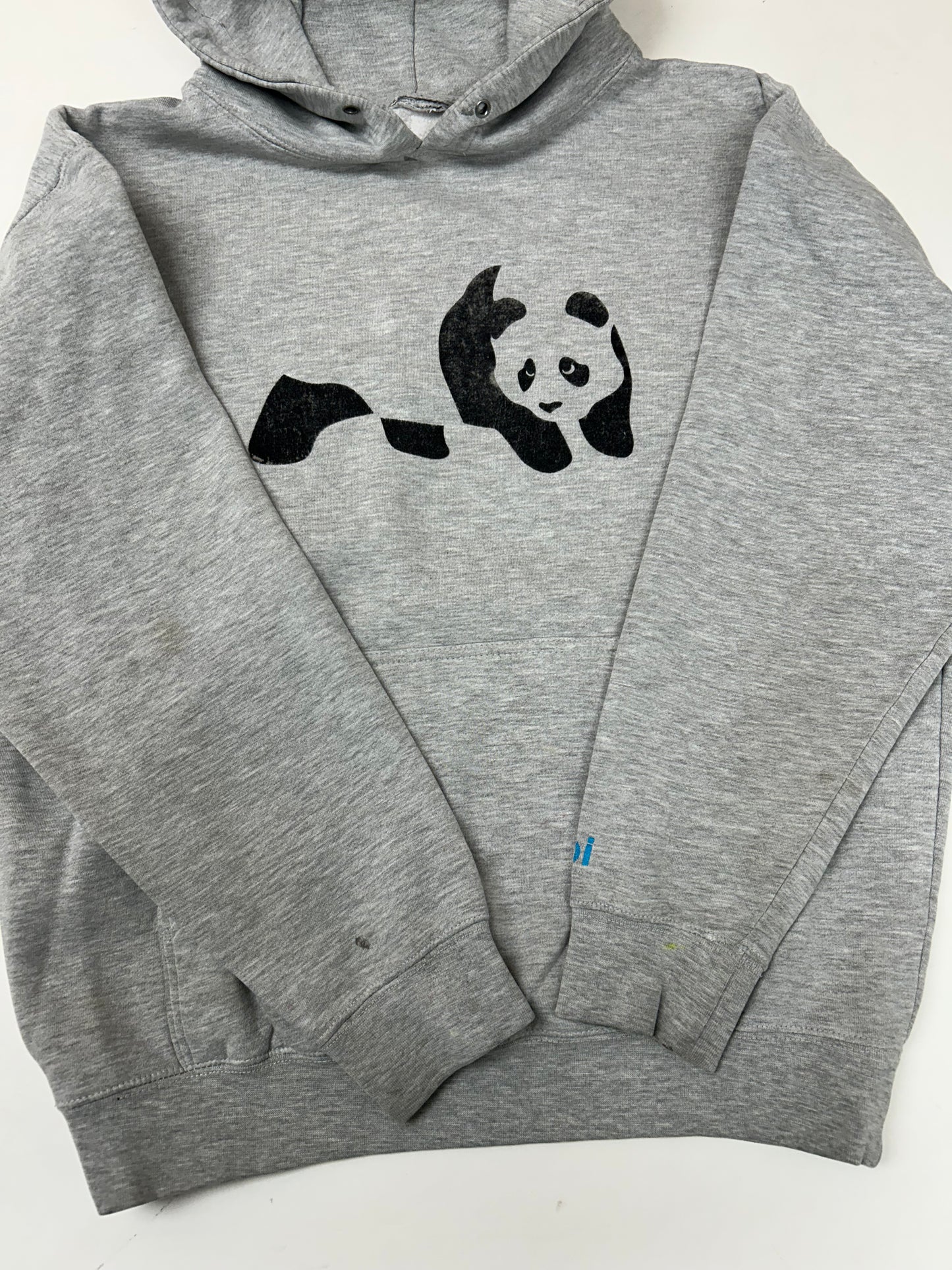 Vintage 00s Enjoi Skateboards Panda Felt Logo Hooded Sweatshirt Worn In As Is 23.75x26 Inches Gray
