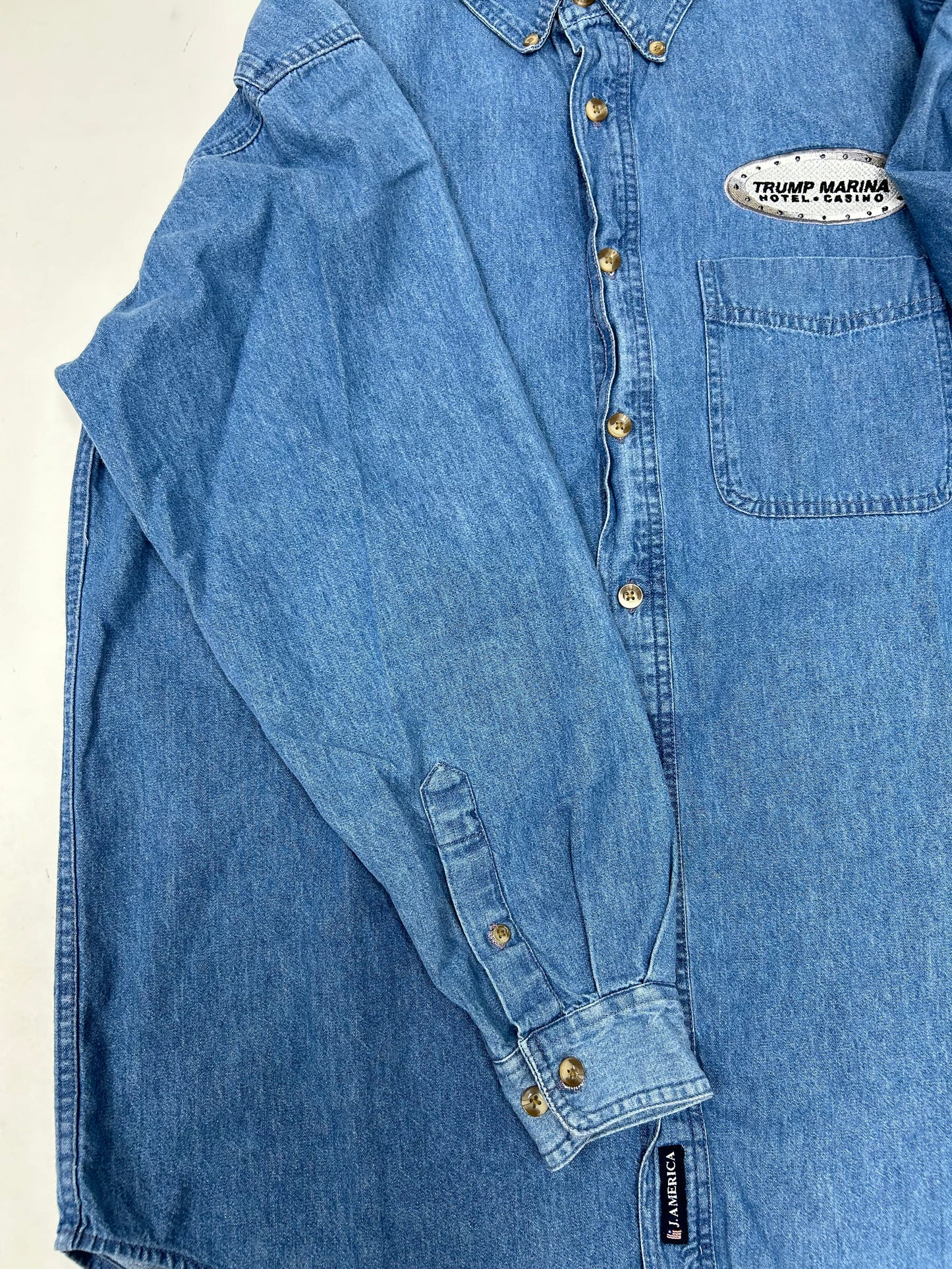 Vintage Trump Marina Hotel Casino Button Up Denim Shirt J. America Medium