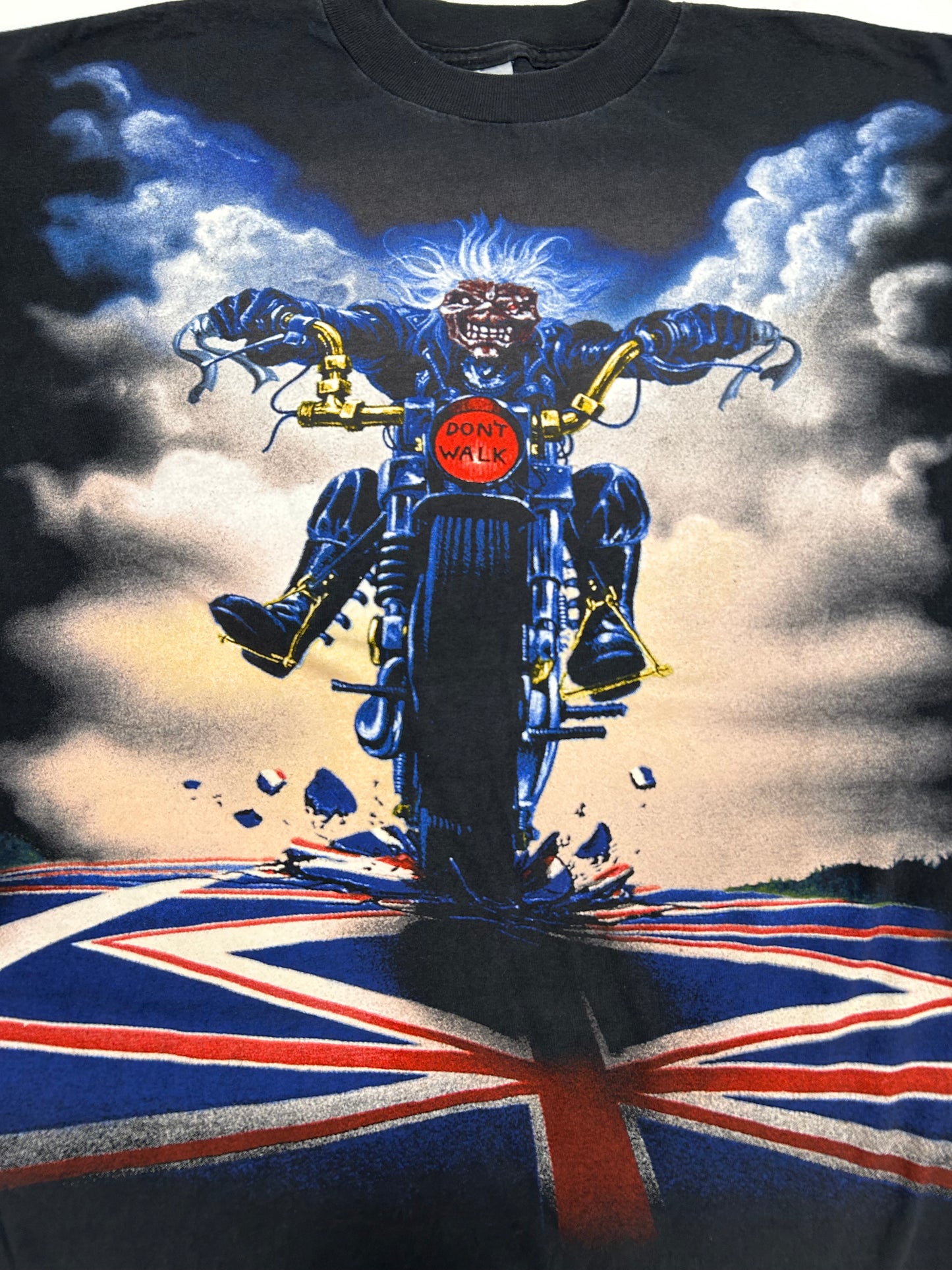 Vintage Iron Maiden Don’t Walk Eddie Motorcycle Graphic Music Band AOP Graphic Tee XL 24.5x28.5 Inches Tultex Tag