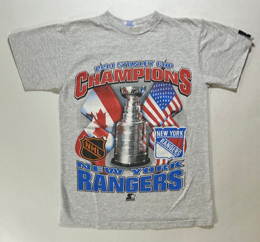 Vintage Starter New York Rangers 1994 NHL Stanley Cup Champions Tee Small 17.25x24.75 Inches Gray
