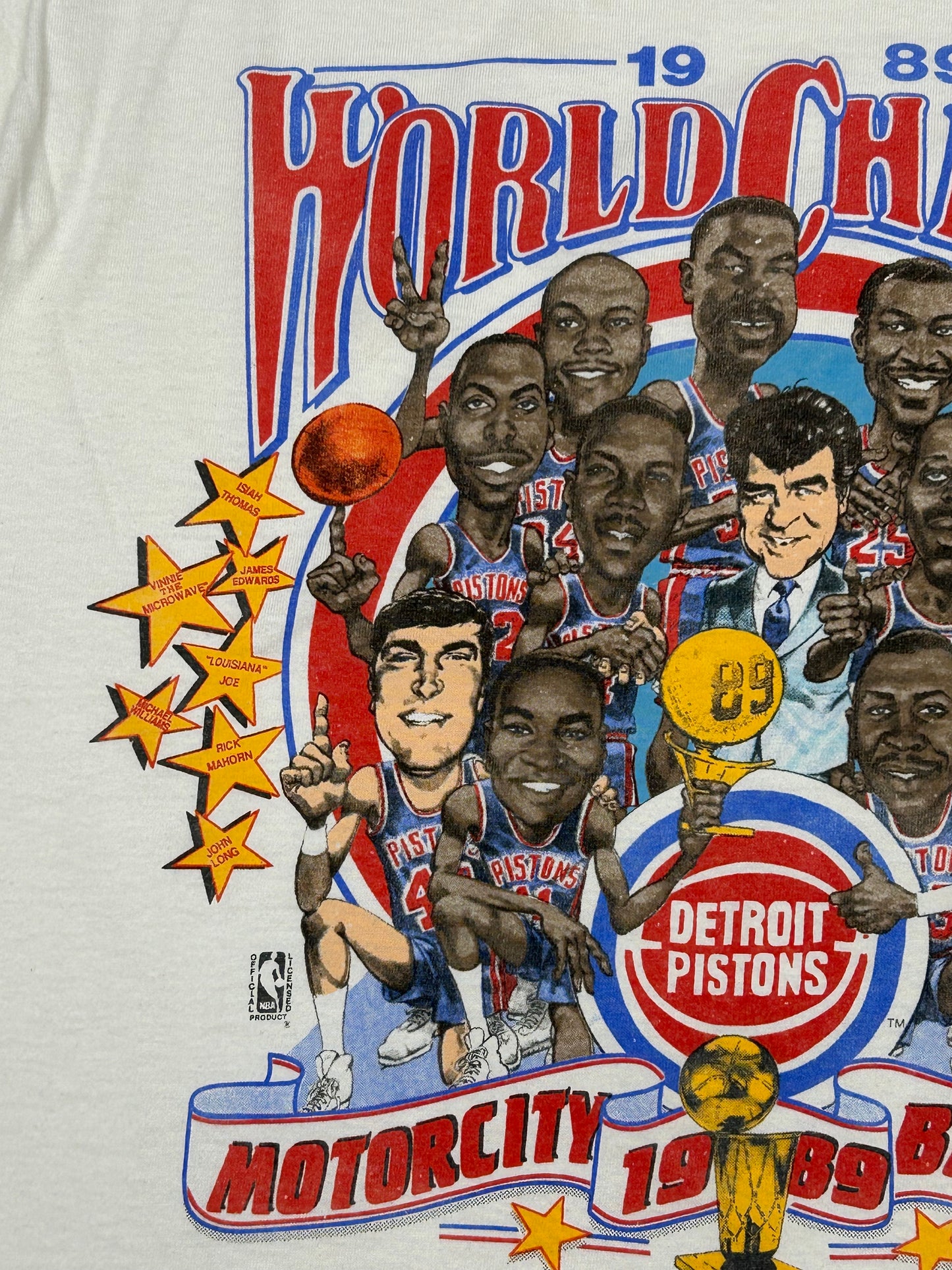 Vintage 1989 Detroit Pistons World Champs Caricature Tee Salem Sportswear M/L