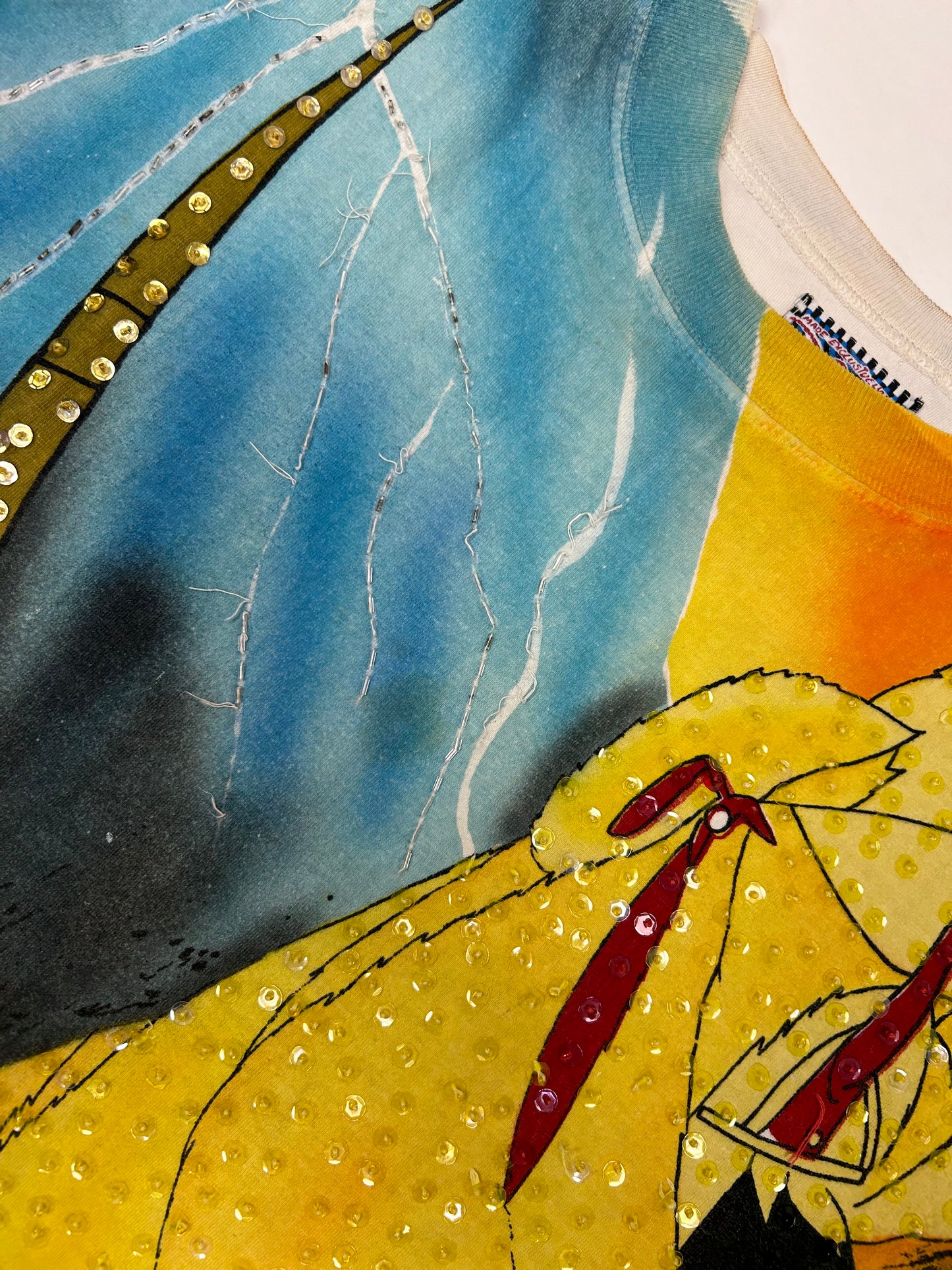 Vintage Disney JouJou Villains Cruella Maleficent Captian Hook Beaded Shirt Big 2XL For 25.5x32.75/34.75 Inches As Is Has Flaws