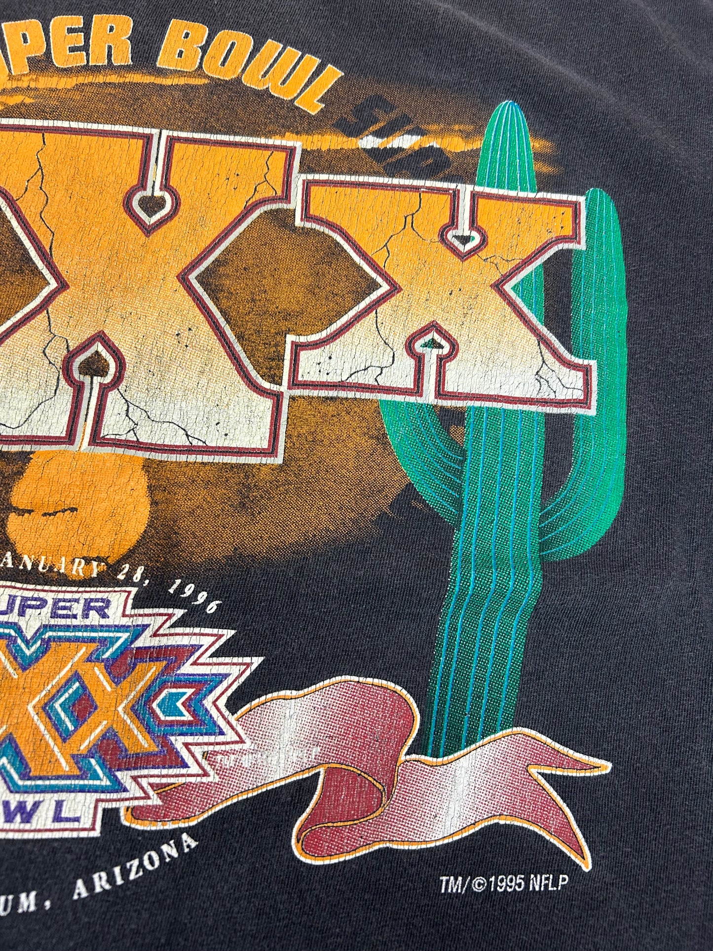 Vintage True-Fan NFL 1996 Super Bowl XXX Tee Worn In As Is XL Boxy 25.5x28 Inches