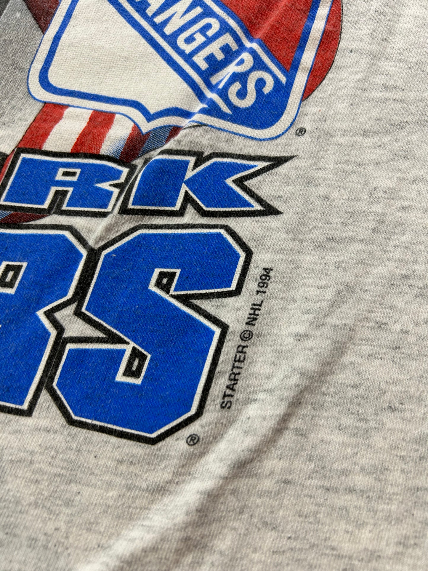 Vintage Starter New York Rangers 1994 NHL Stanley Cup Champions Tee Small 17.25x24.75 Inches Gray