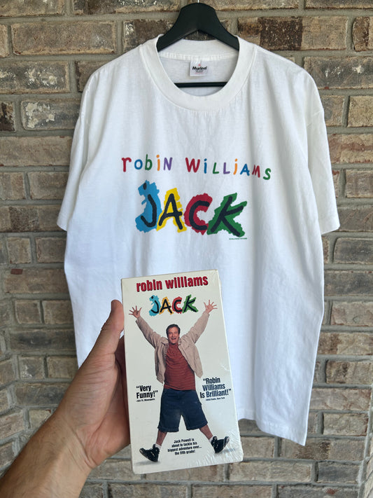 Robin Williams Jack Sealed VHS & Tee Combo Vintage 1996 Robin Williams Jack Movie Promo Tee XL 23.25x31.25 Inches Rare Clean White