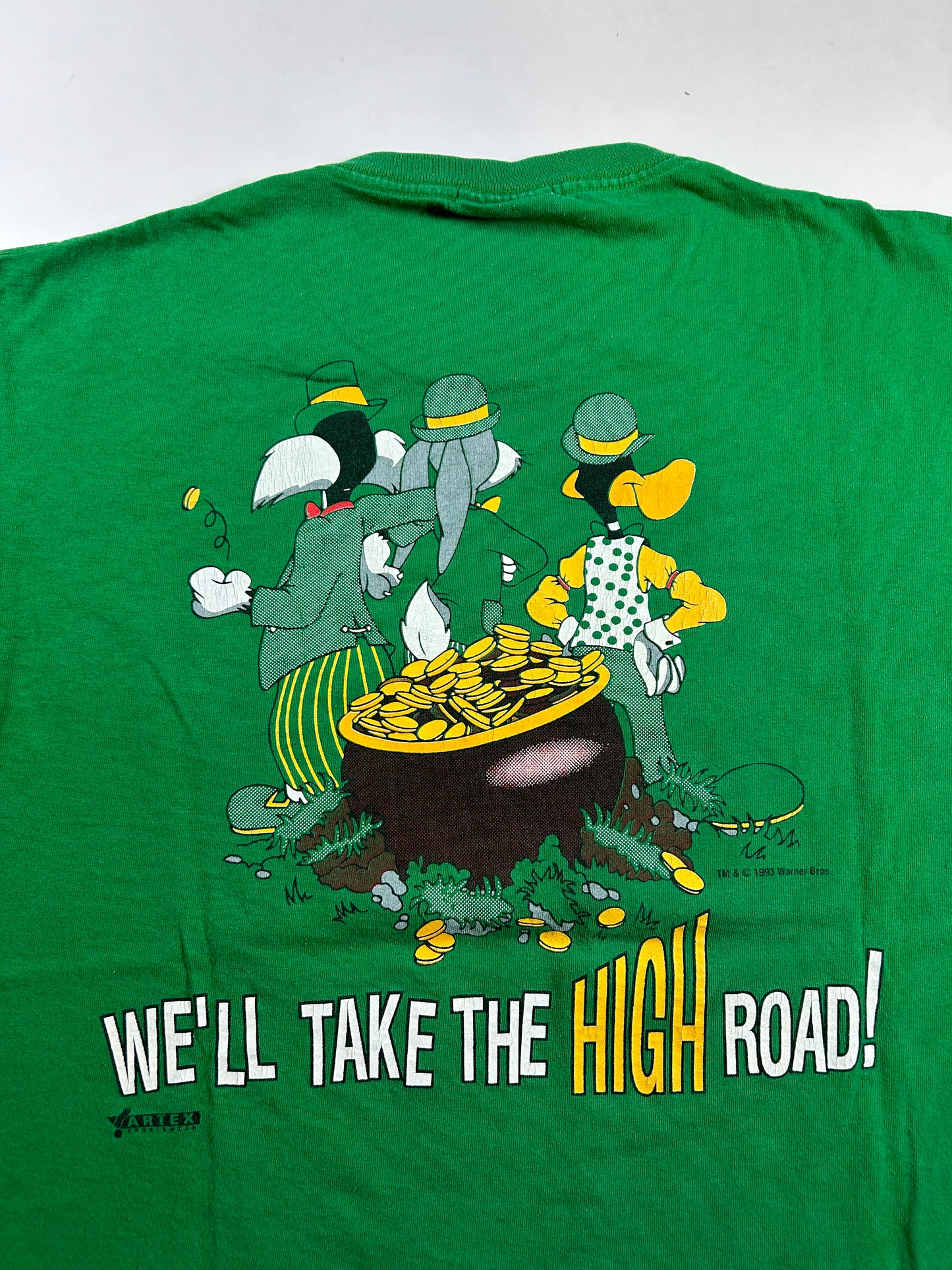 Vintage Looney Tunes Luck Of The Irish Cartoon Double Sided 1993 Tee Green XL/L
