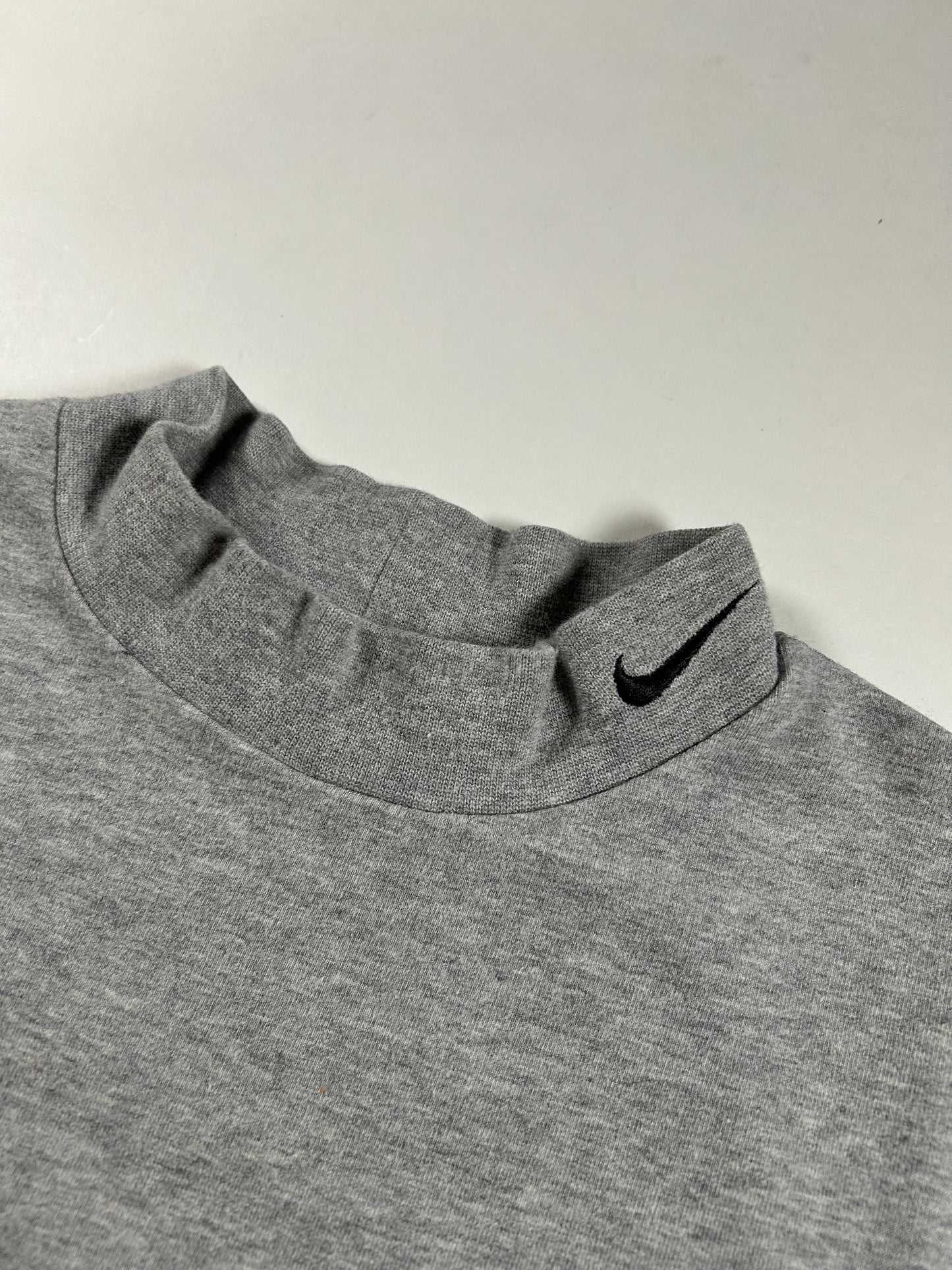 Vintage 00s Nike Swoosh Embroidered Mock Neck Long Sleeve Shirt Small 20.5x24.5 Inches Gray