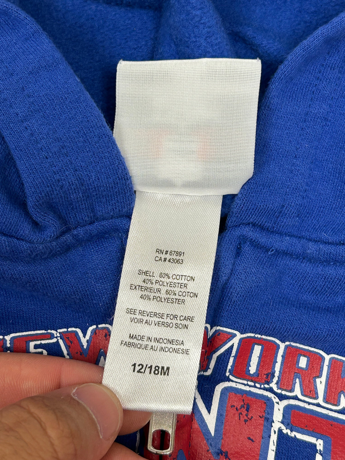 New York Giants NFL Football Zip Up Sweatshirt Kids 12/18 M 13.5x15 Inches