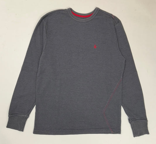 Vintage 00s Volcom Stone Thermal Long Sleeve Chest Logo Shirt Medium/Large Fit 21x28.25 Inches Gray