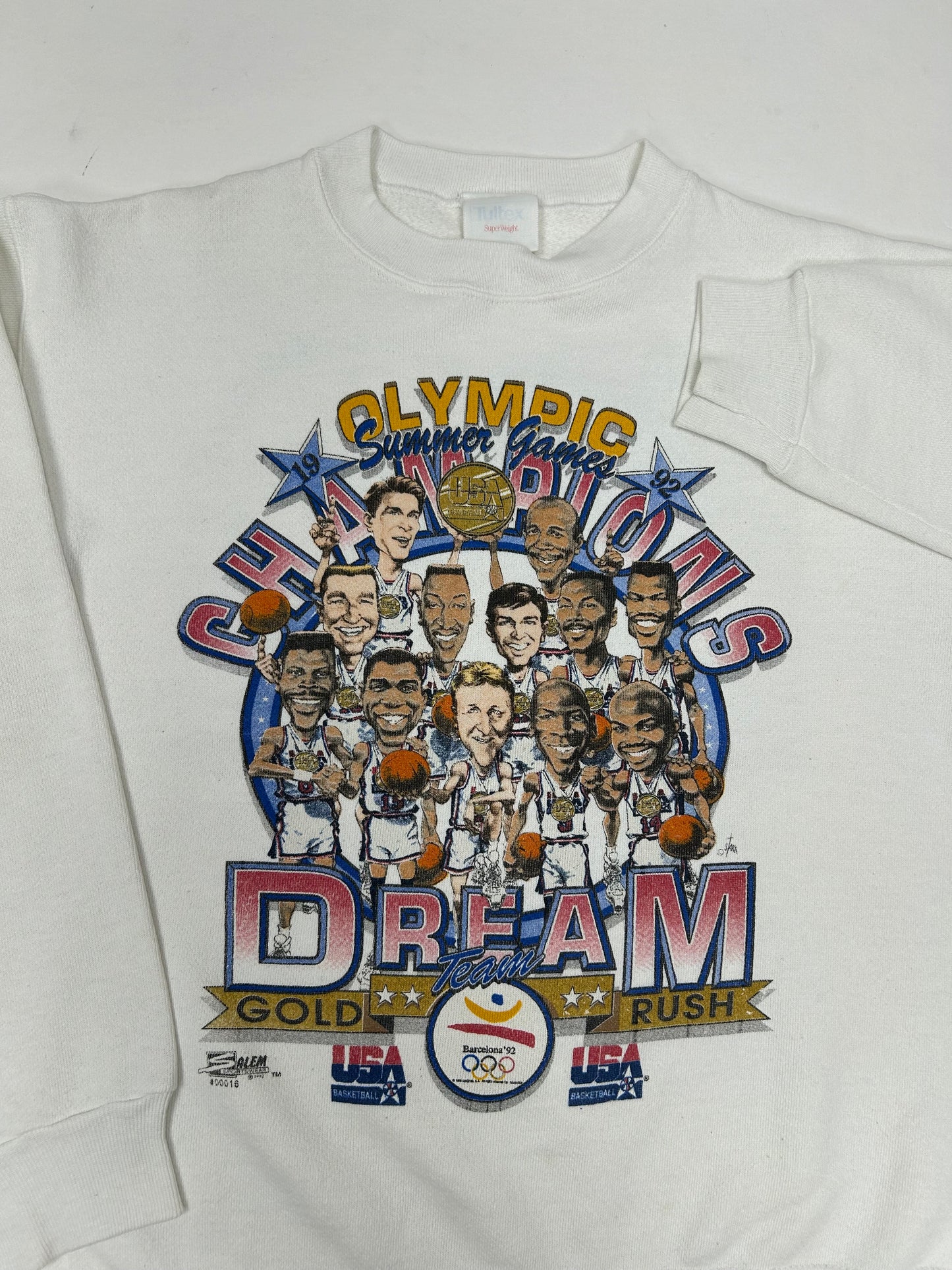 Vintage Salem Sportswear 1992 Barcelona Olympics Team USA Dream Team Caricature Crewneck Medium/Small Fit 22.5x24.75 Inches Great Wear