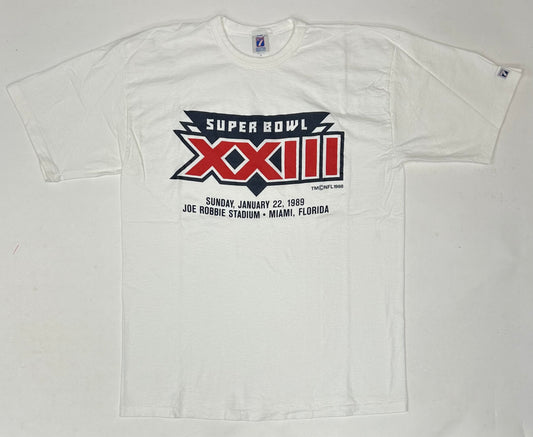 Vintage Logo 7 Super Bowl XXII Joe Robbie Stadium Miami Florida NFL Tee L/XL 22x30.5 Inches