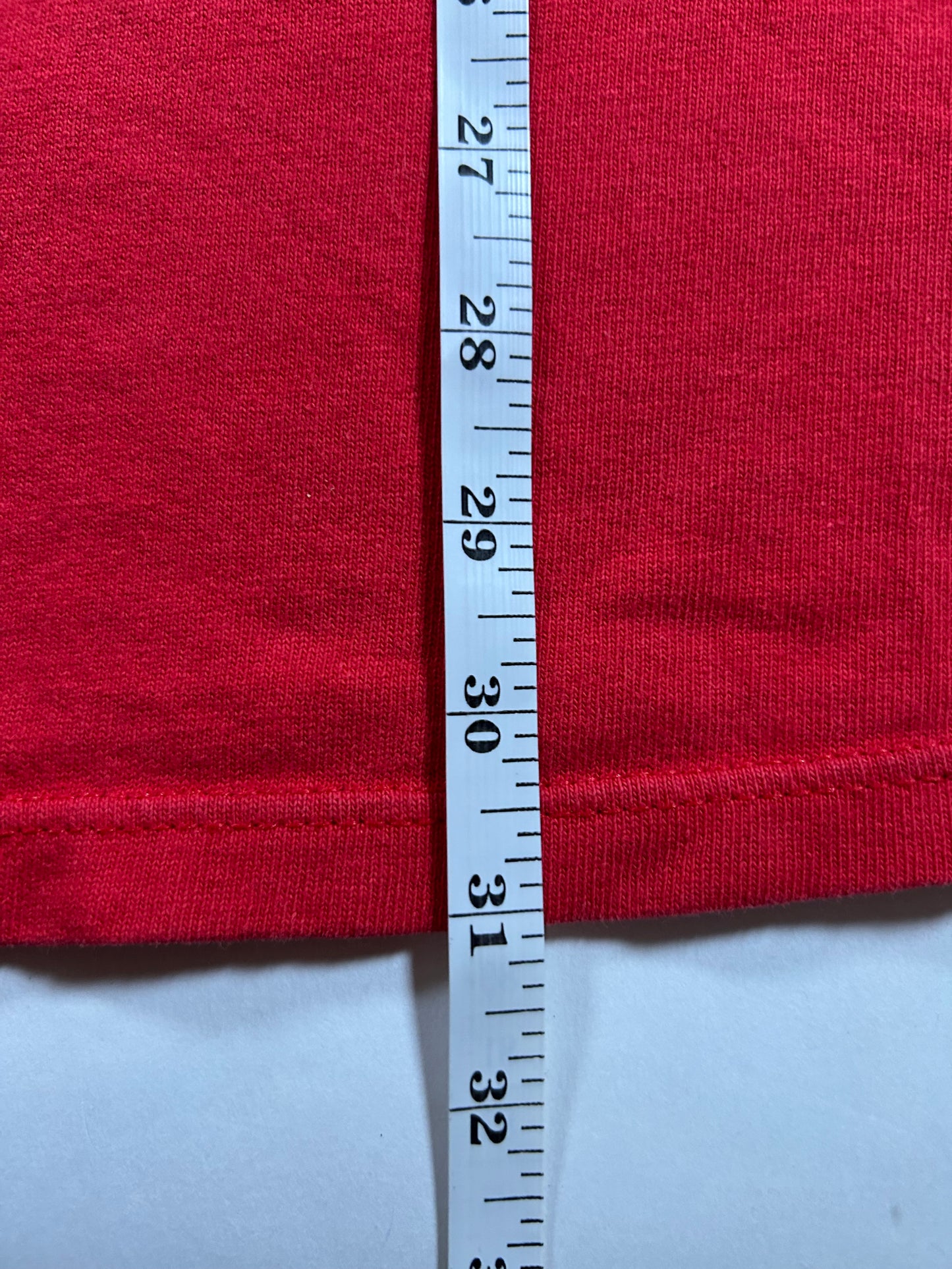 Vintage Champion Chest Script Logo Tee L/XL USA 22.25x31 Inches Red As Is