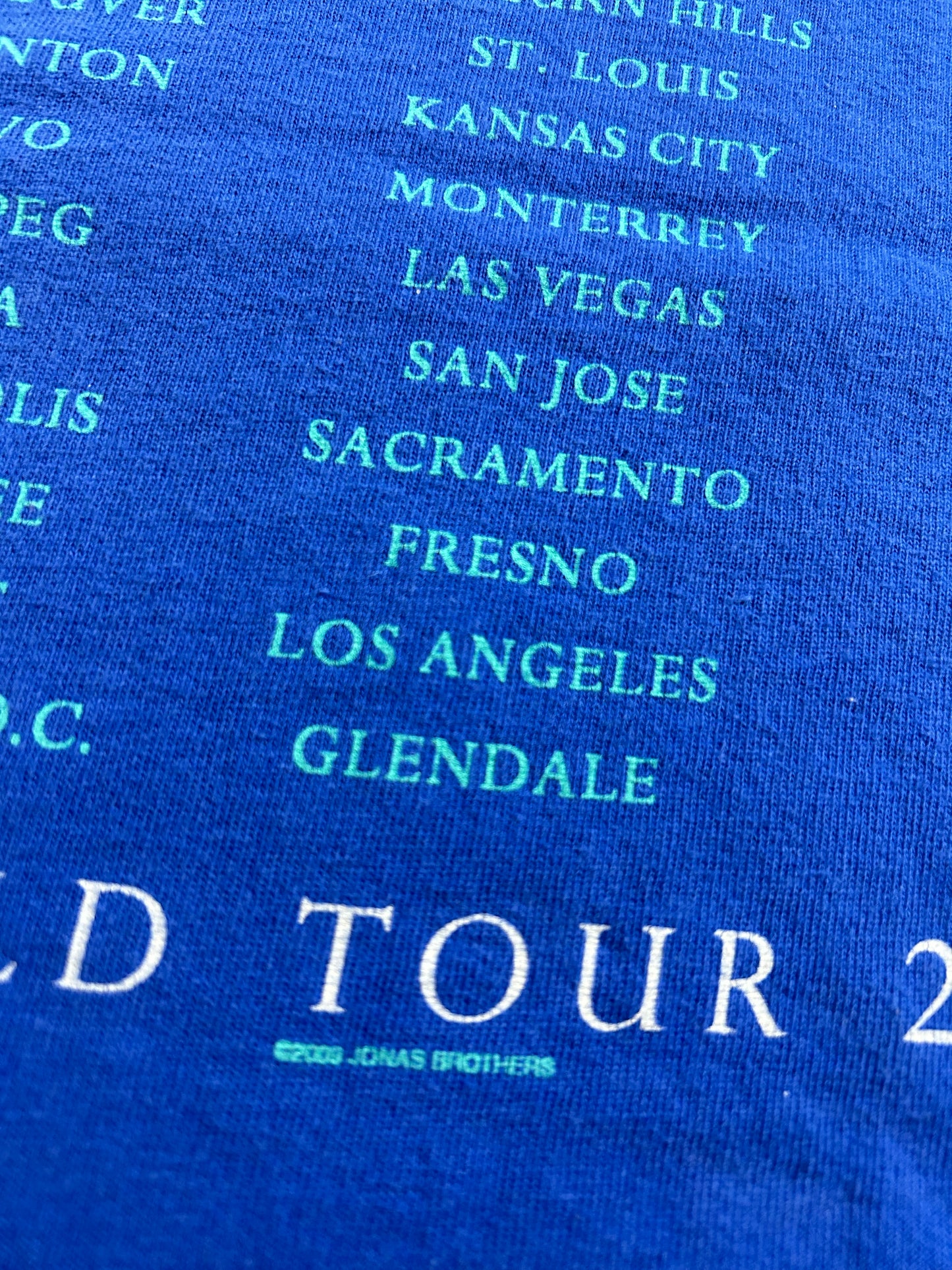 Vintage Jonas Brothers World Tour 2009 Shirt Blue Concert Band Tee Small 18x25 Inches As Is